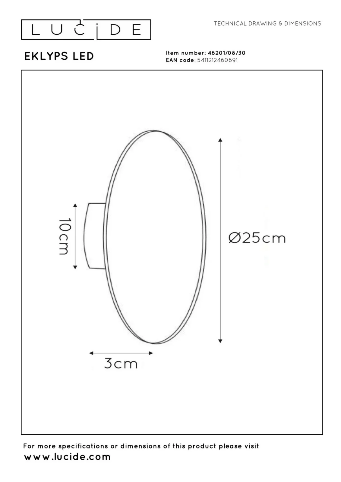 Lucide EKLYPS LED - nu00e1stennu00e9 svetlo - u00d8 25 cm - LED - 1x9W 3000K - u010dierna