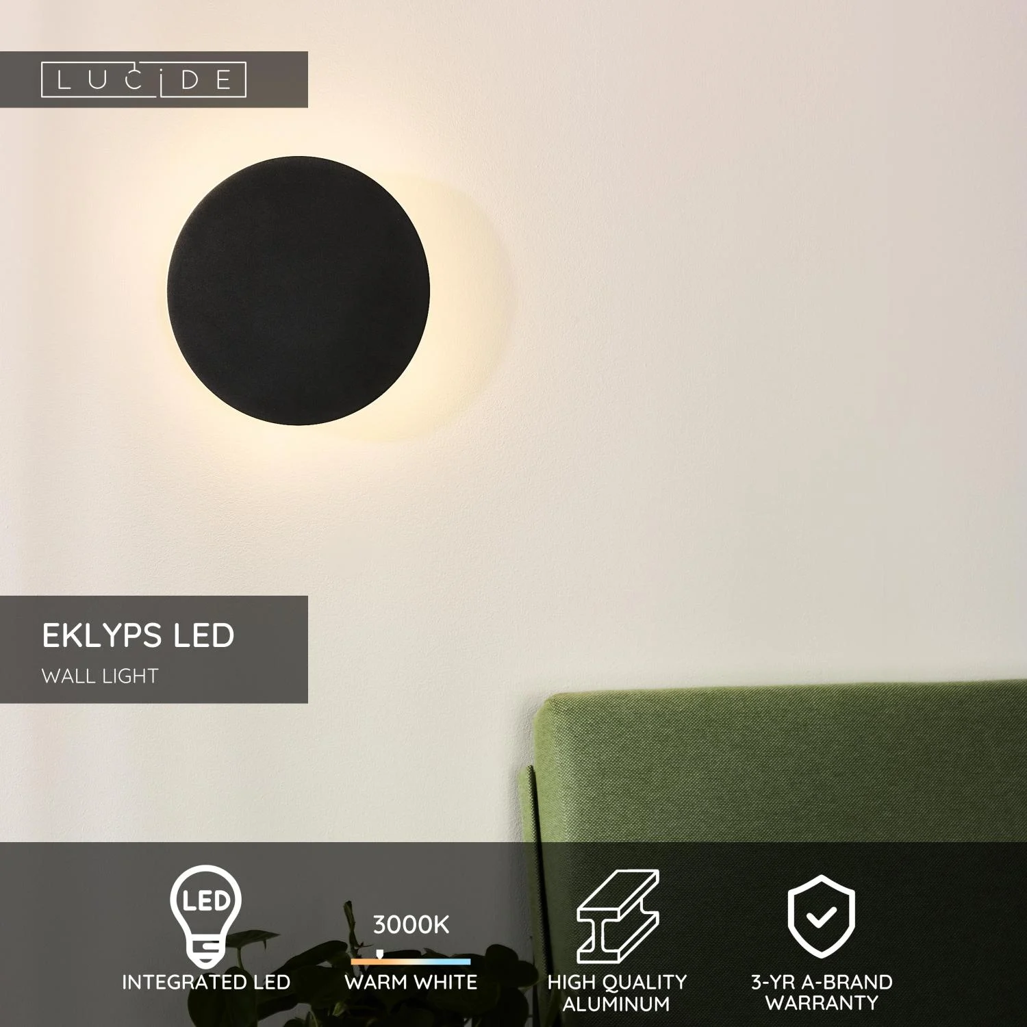 Lucide EKLYPS LED - nu00e1stennu00e9 svetlo - u00d8 25 cm - LED - 1x9W 3000K - u010dierna