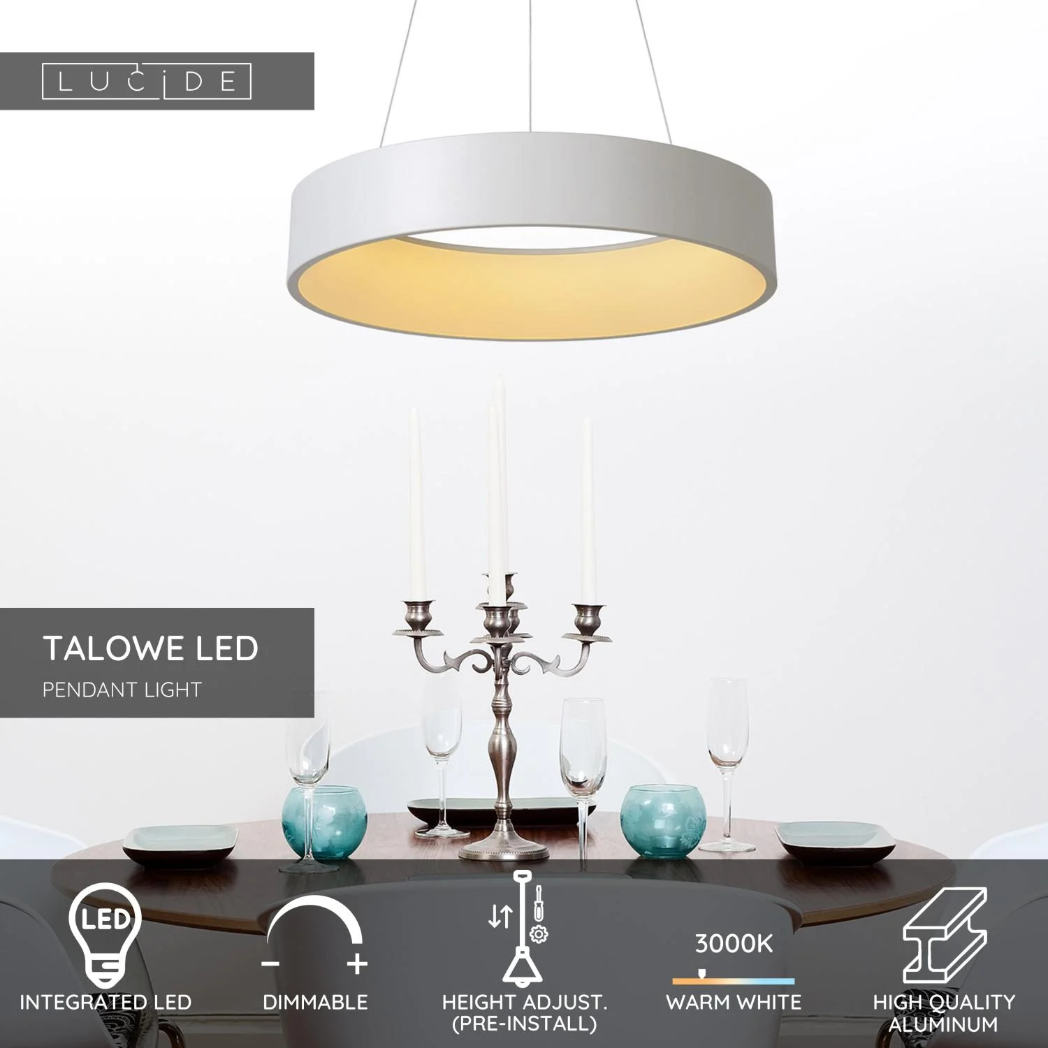 Lucide TALOWE LED - zu00e1vesnu00e9 svetlo - u00d8 60 cm - LED tlmenu00e9 - 1x39W 3000K - biela