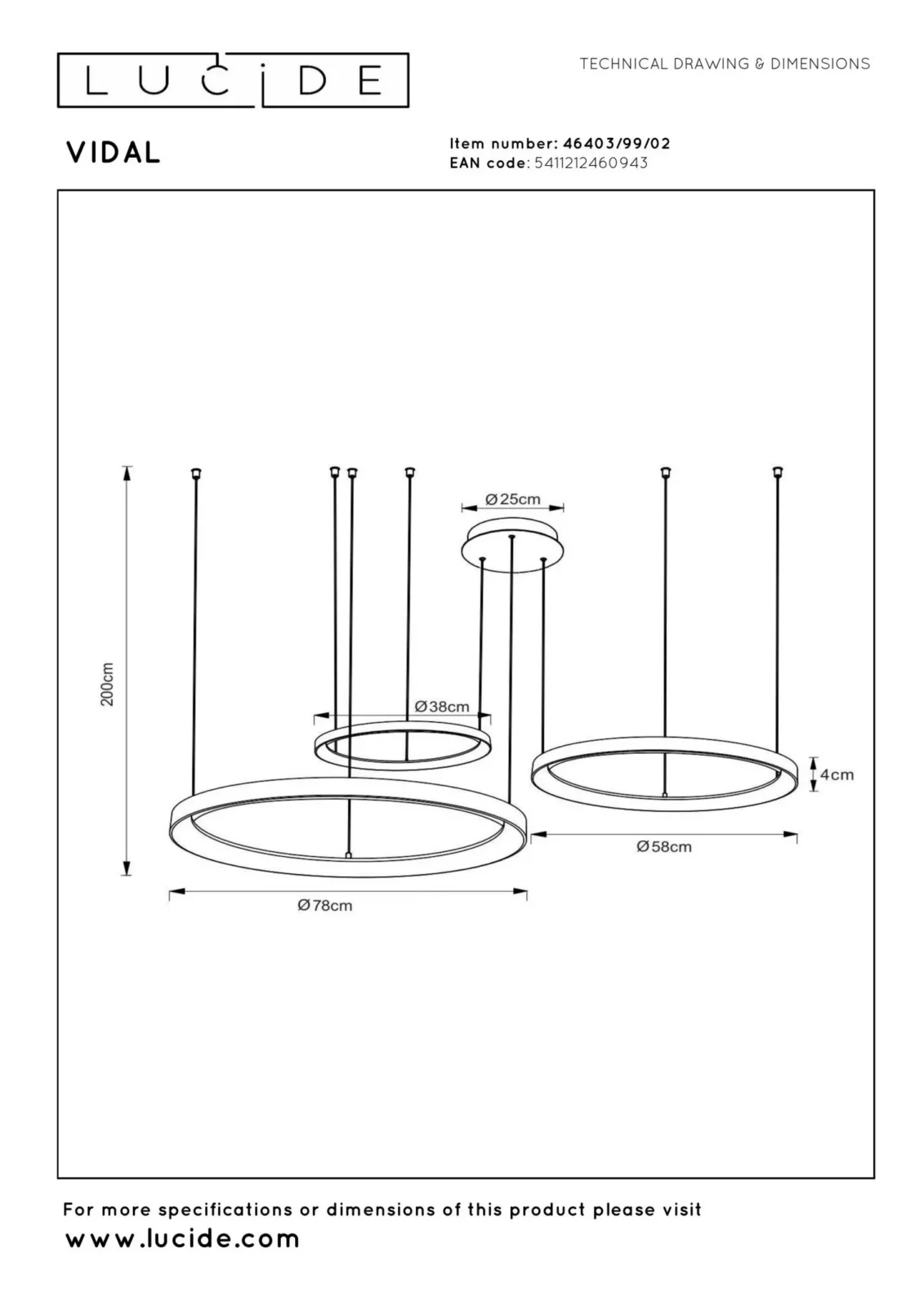 Lucide VIDAL - zu00e1vesnu00e9 svetlo - u00d8 78 cm - LED tlmenu00e9 - 1x120W 2700K - matnu00e9 zlato / mosadz | Pru00e9miovu00e9