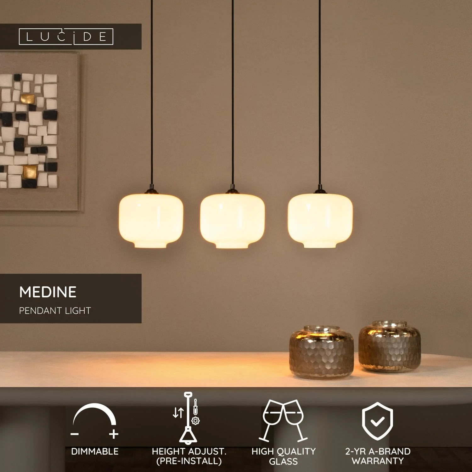 Lucide MEDINE - Zu00e1vesnu00e9 svetlo - 3xE27 - Opu00e1l