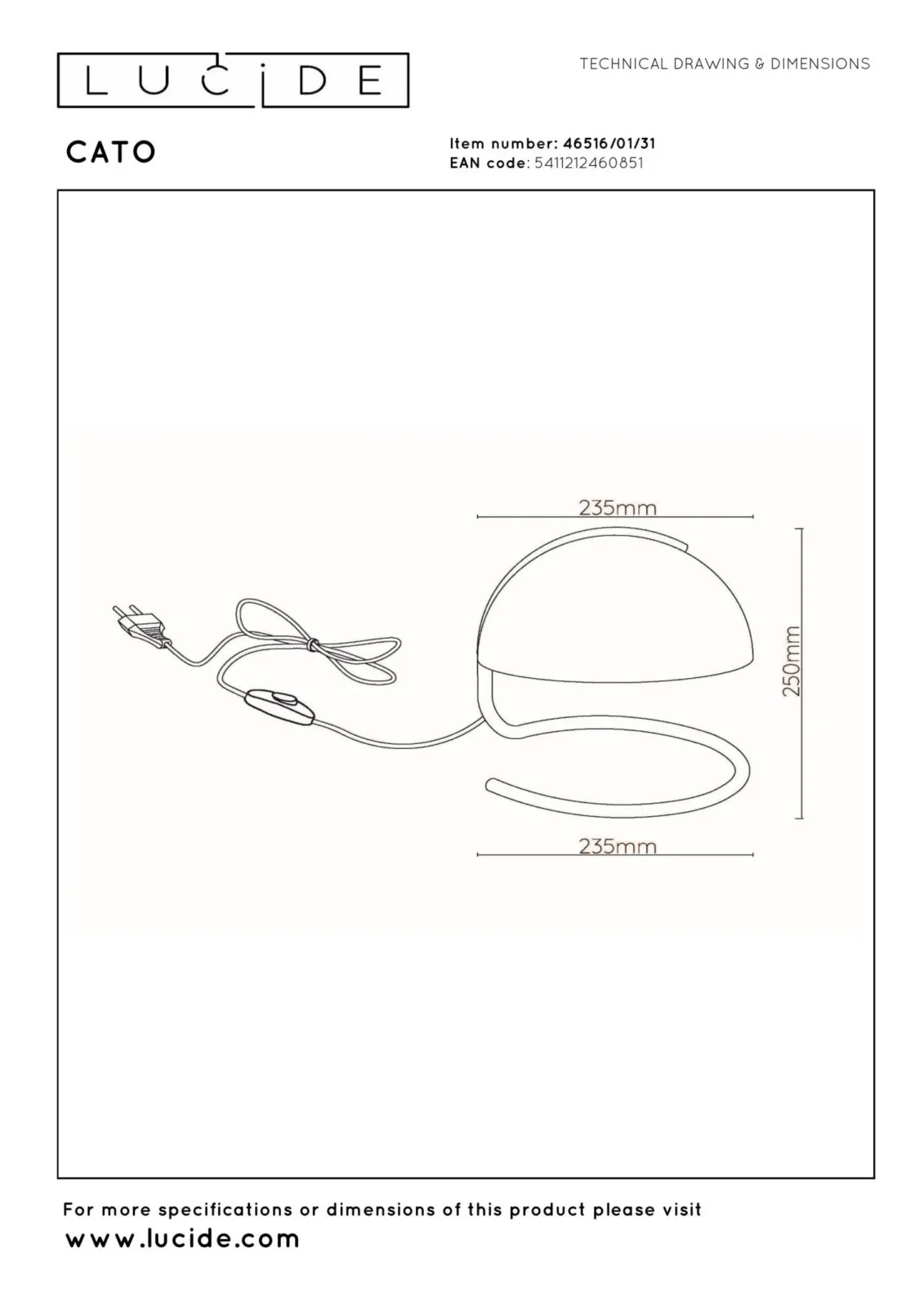 Lucide CATO - Stolnu00e1 lampa - u00d8 23,5 cm - 1xE27 - biela