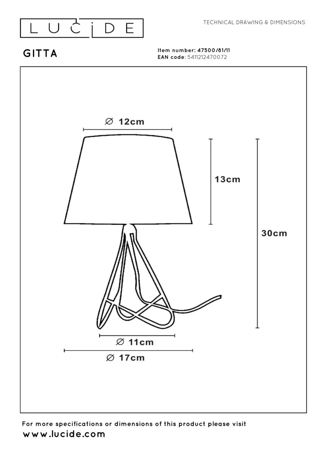 Lucide GITTA - stolnu00e1 lampa - u00d8 17 cm - 1xE14 - chru00f3m