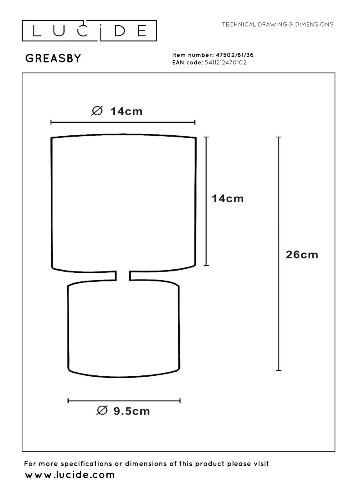 Lucide GREASBY - Stolnu00e1 lampa - u00d8 14 cm - 1xE14 - sivu00e1