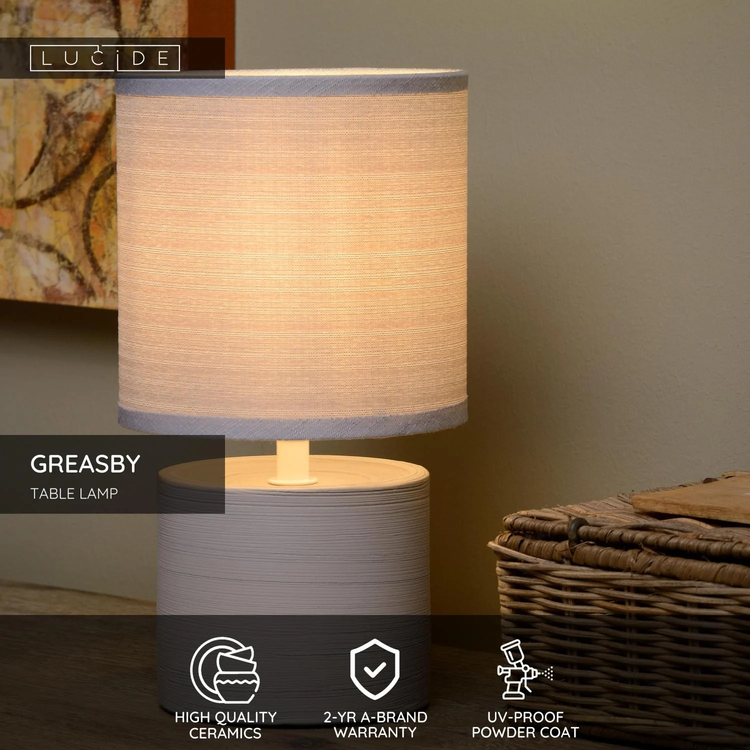 Lucide GREASBY - Stolnu00e1 lampa - u00d8 14 cm - 1xE14 - sivu00e1