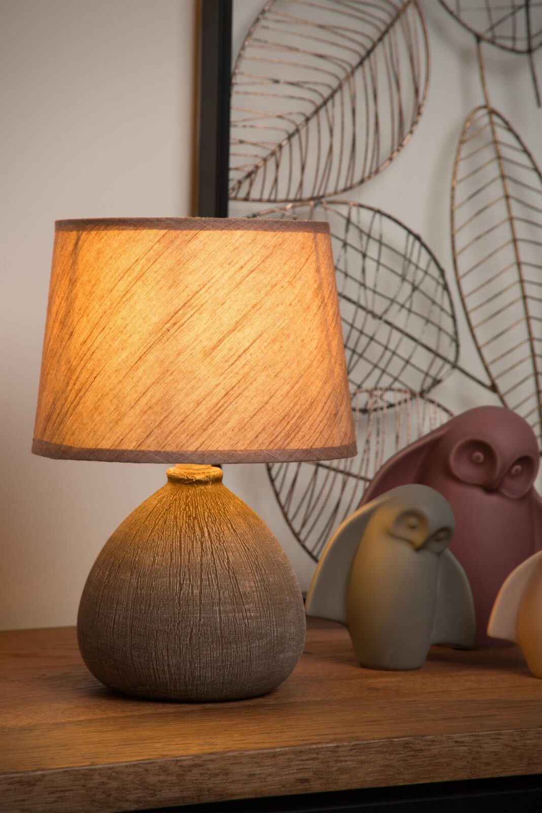 Lucide RAMZI - stolnu00e1 lampa - u00d8 18 cm - 1xE14 - hnedu00e1