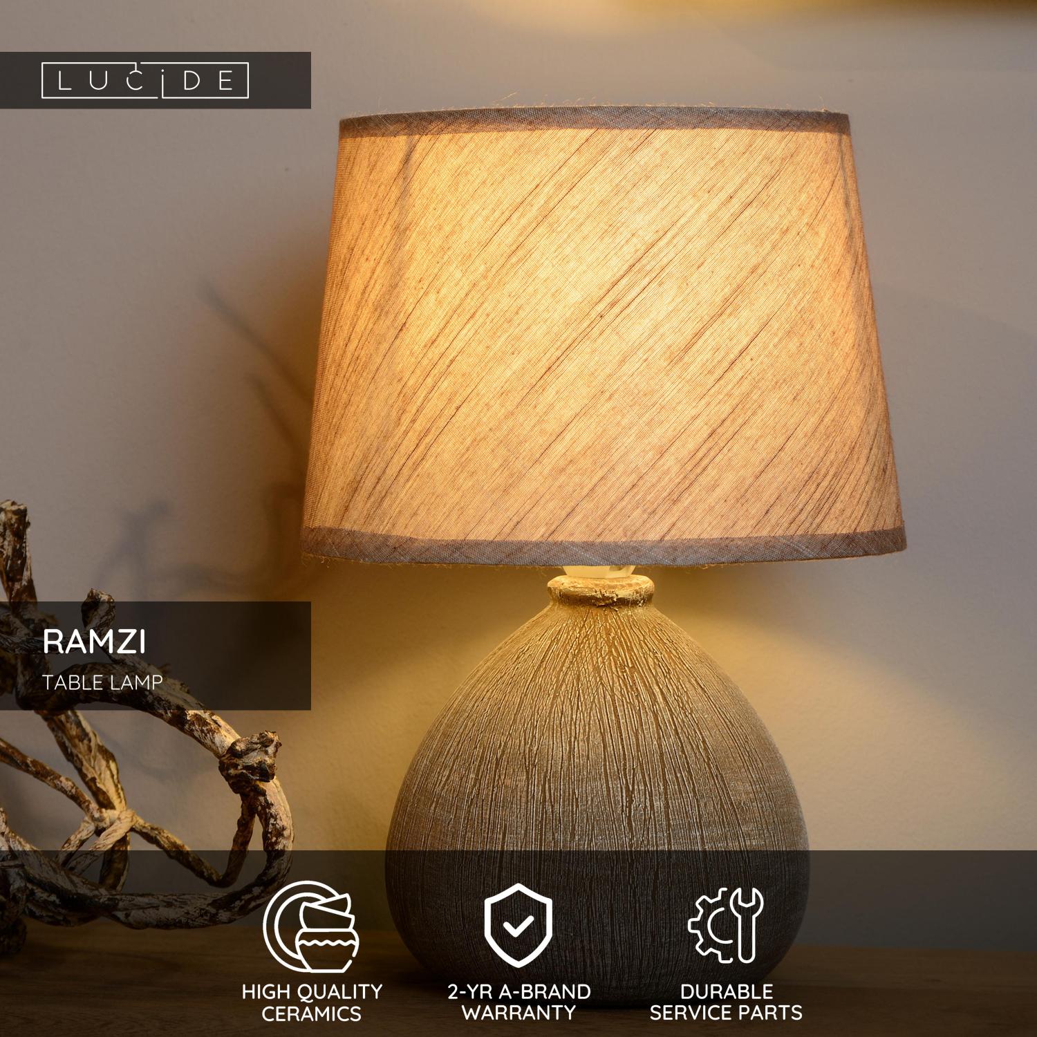 Lucide RAMZI - stolnu00e1 lampa - u00d8 18 cm - 1xE14 - hnedu00e1
