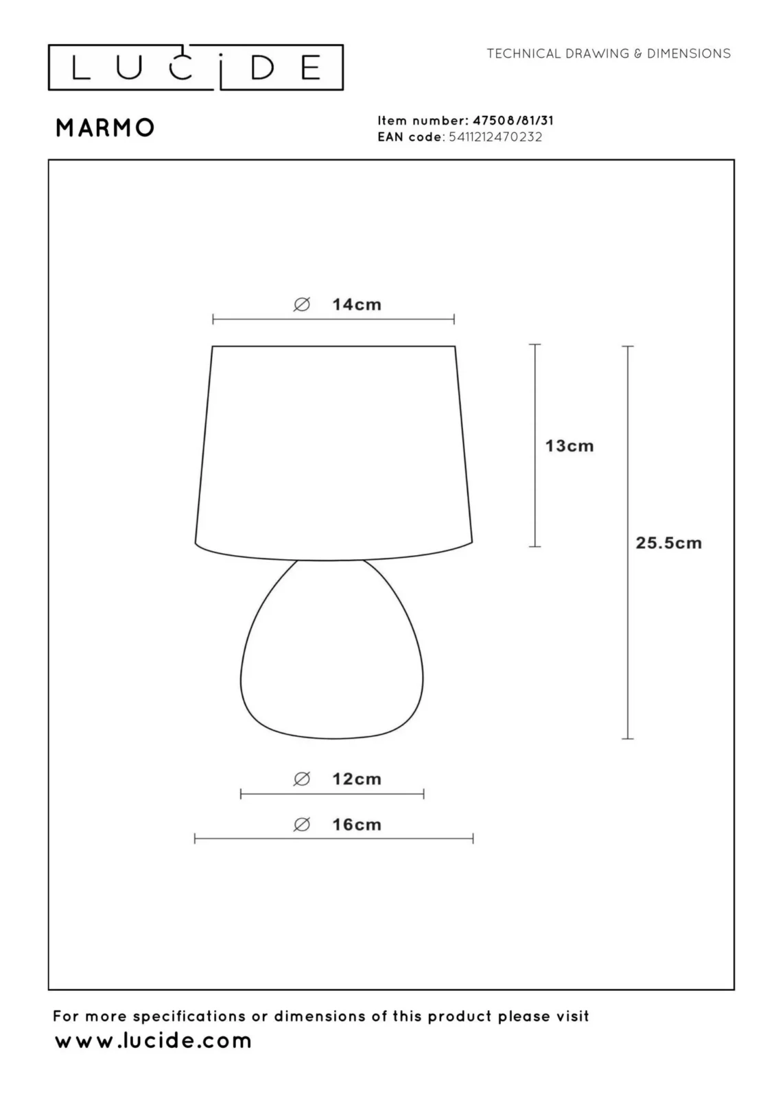 Lucide MARMO - Stolnu00e1 lampa - u00d8 16 cm - 1xE14 - biela