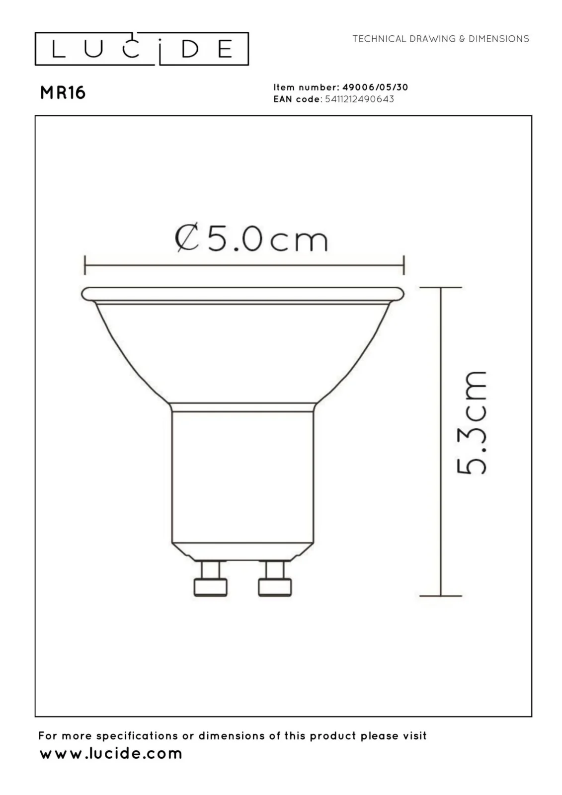 Lucide MR16 - LED u017eiarovka - u00d8 5 cm - LED stmievanu00e1. - GU10 - 1x5W 3000K - u010dierna