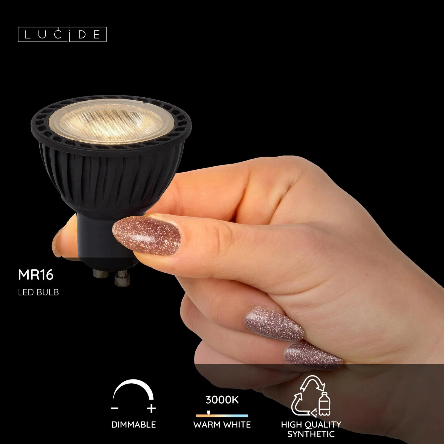 Lucide MR16 - LED u017eiarovka - u00d8 5 cm - LED stmievanu00e1. - GU10 - 1x5W 3000K - u010dierna