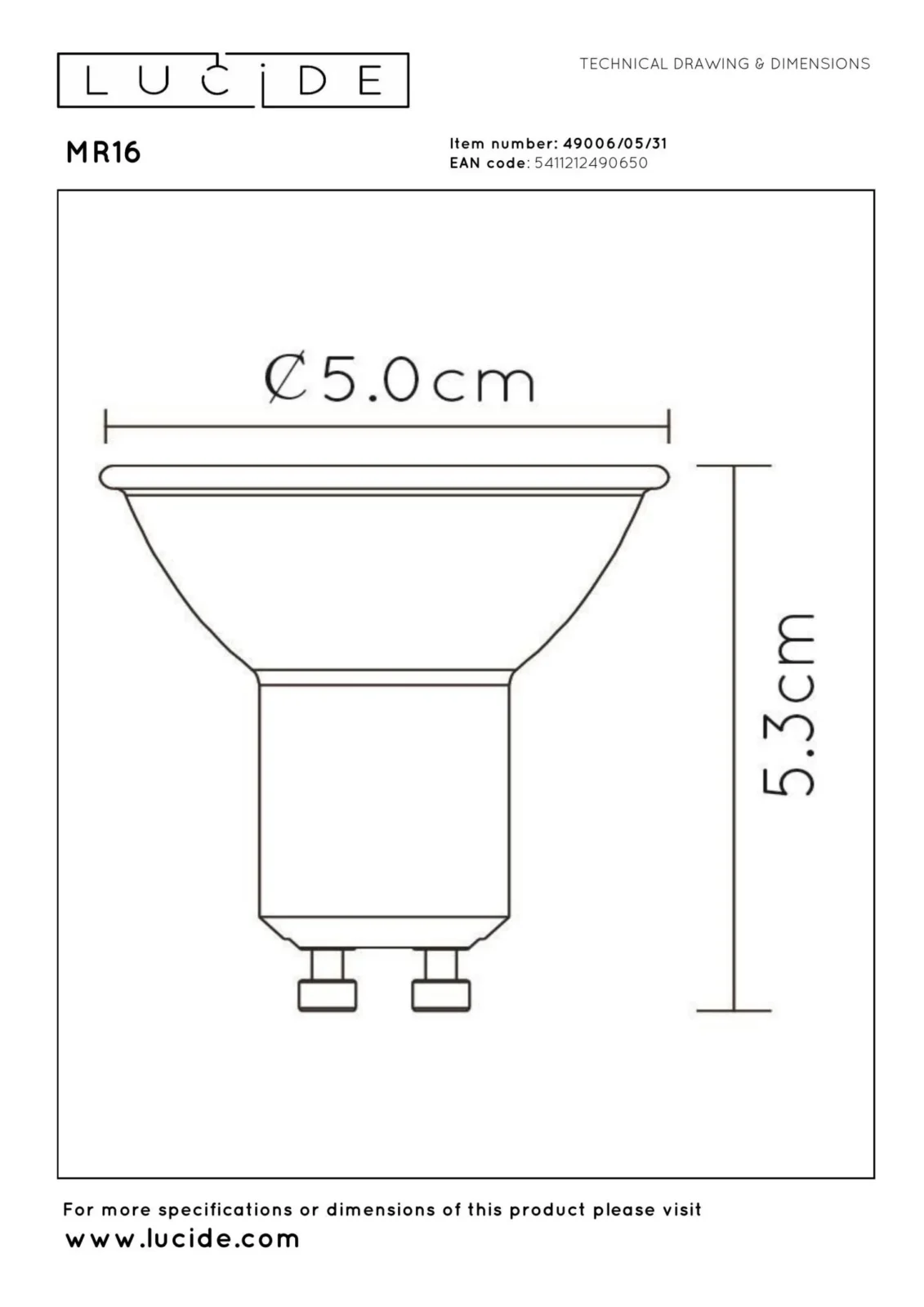 Lucide MR16 - LED u017eiarovka - u00d8 5 cm - LED tlmenu00e1. - GU10 - 1x5W 3000K - biela