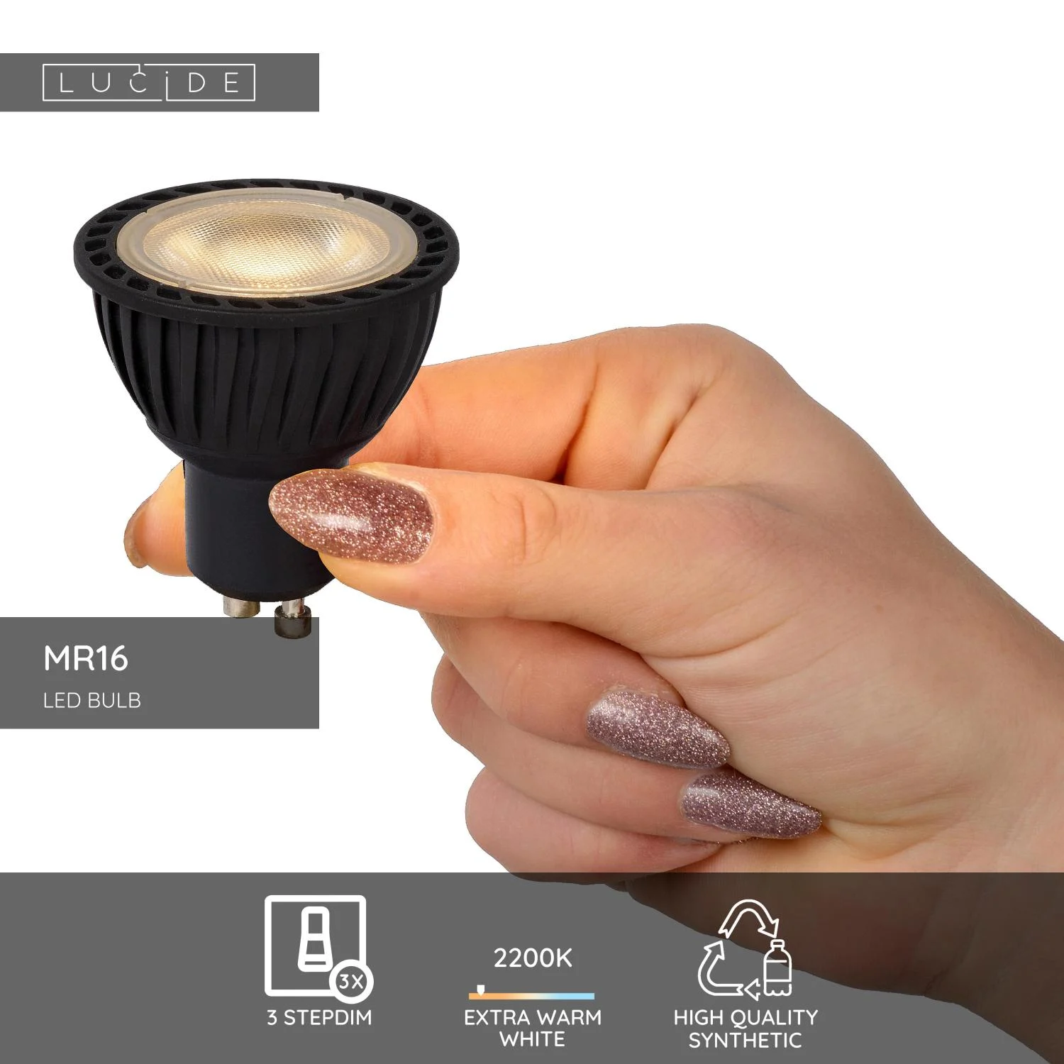 Lucide MR16 - LED u017eiarovka - u00d8 5 cm - LED tlmenu00e1. - GU10 - 1x5W 2200K/2700K - u010dierna