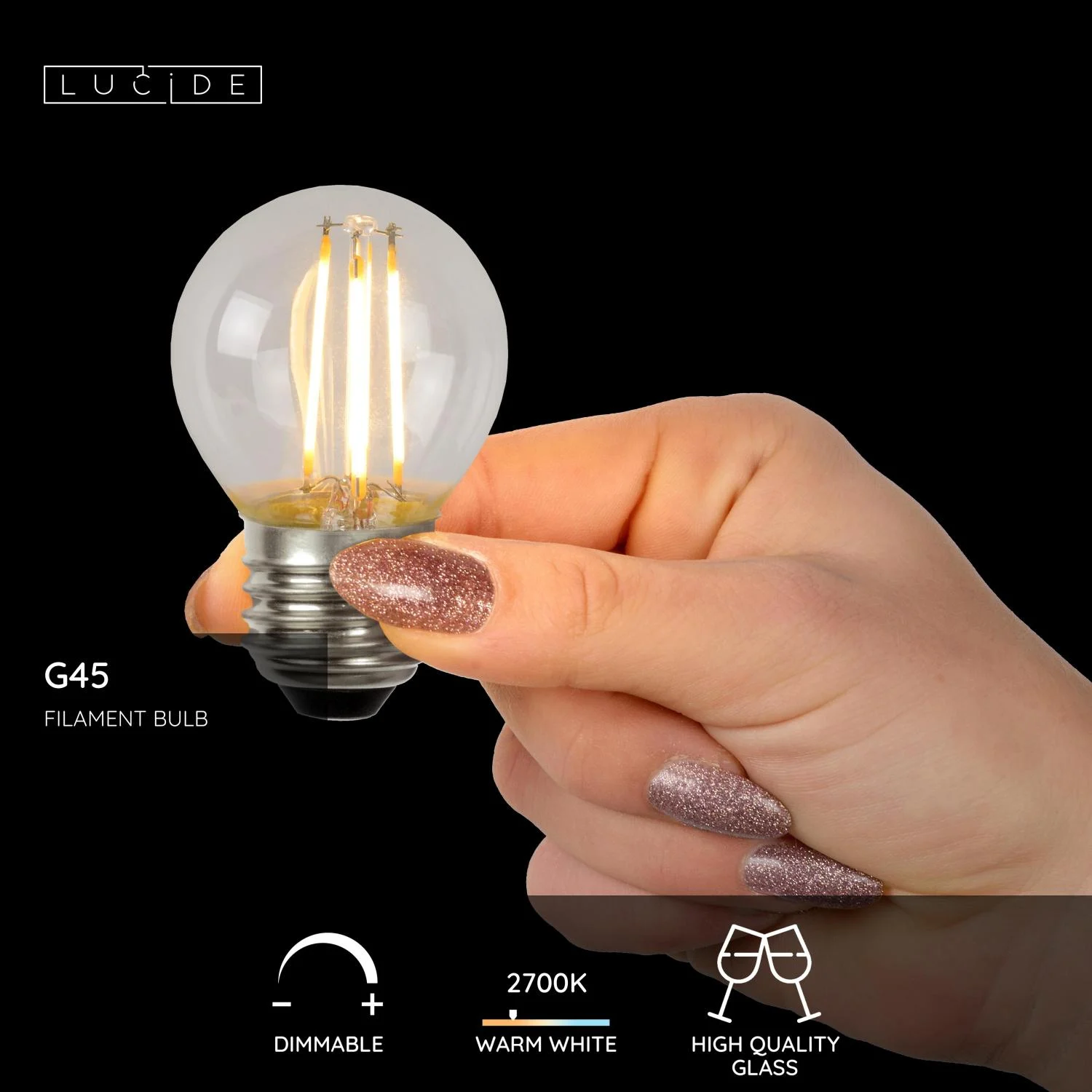 Lucide G45 - u017diarovka s vlu00e1knom - u00d8 4,5 cm - LED tlmenu00e1. - E27 - 1x4W 2700K - priehu013eadnu00e1