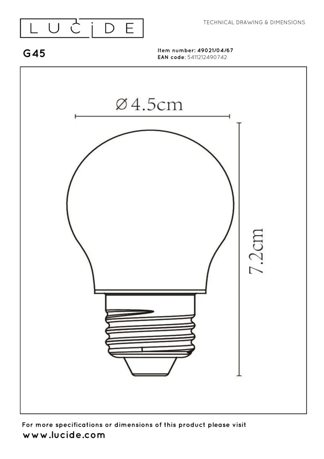 Lucide G45 - u017diarovka s vlu00e1knom - u00d8 4,5 cm - LED tlmenu00e1. - E27 - 1x4W 2700K - matovanu00e1