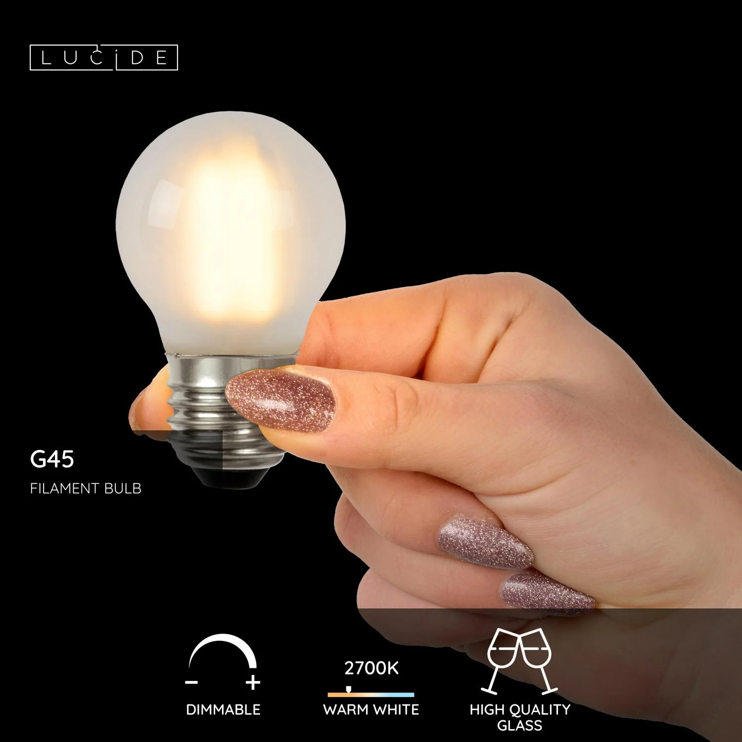 Lucide G45 - u017diarovka s vlu00e1knom - u00d8 4,5 cm - LED tlmenu00e1. - E27 - 1x4W 2700K - matovanu00e1
