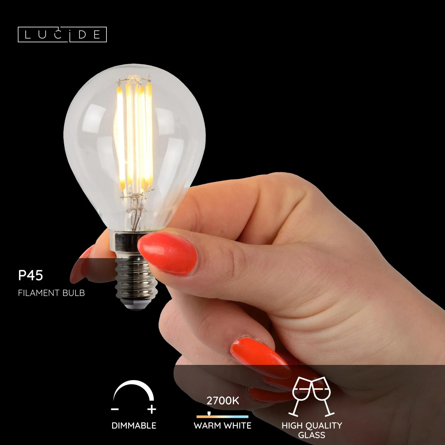 Lucide P45 - u017diarovka s vlu00e1knom - u00d8 4,5 cm - LED tlmenu00e1. - E14 - 1x4W 2700K - priehu013eadnu00e1