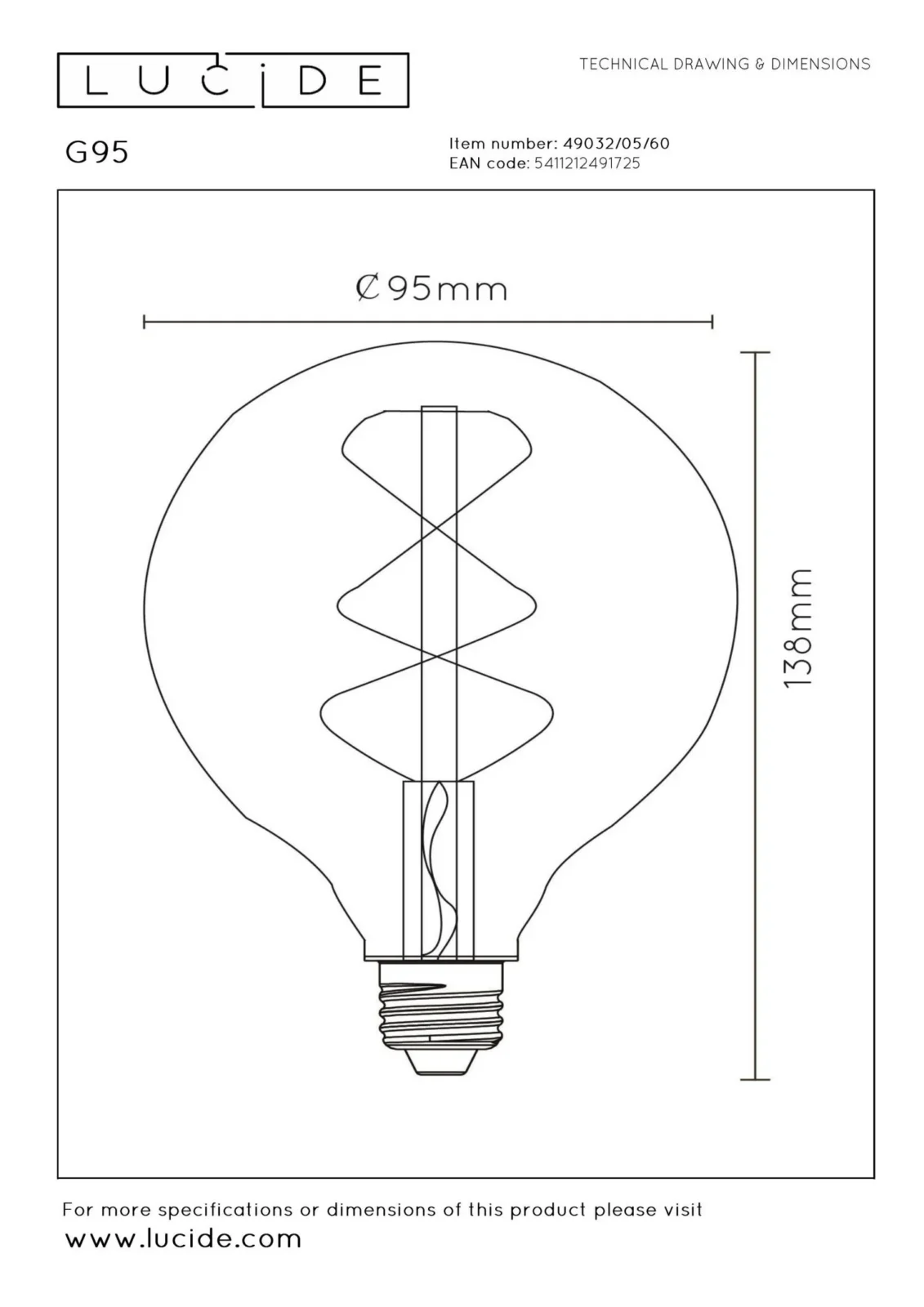 Lucide G95 - u017diarovka s vlu00e1knom - u00d8 9,5 cm - LED tlmenu00e1. - E27 - 1x4,9W 2700K - priehu013eadnu00e1