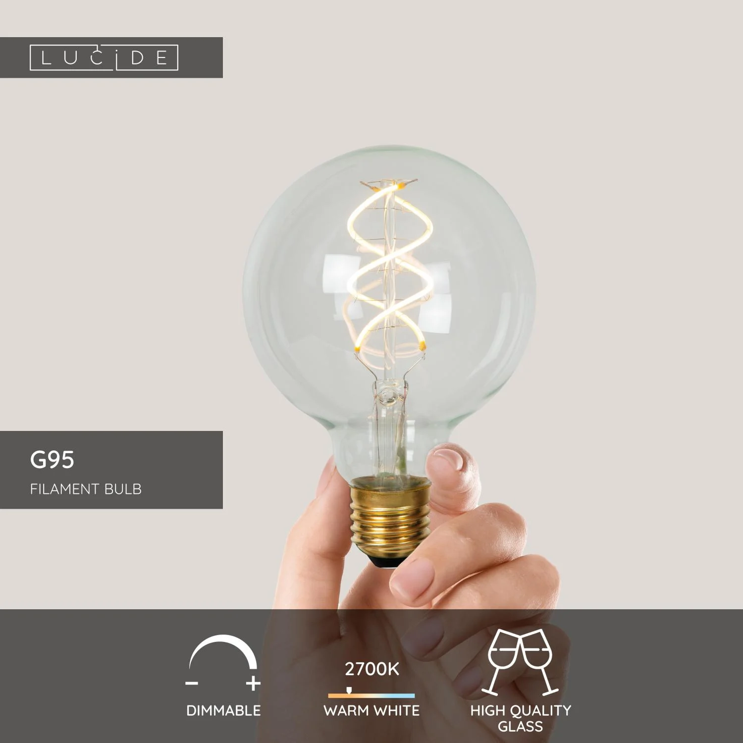 Lucide G95 - u017diarovka s vlu00e1knom - u00d8 9,5 cm - LED tlmenu00e1. - E27 - 1x4,9W 2700K - priehu013eadnu00e1