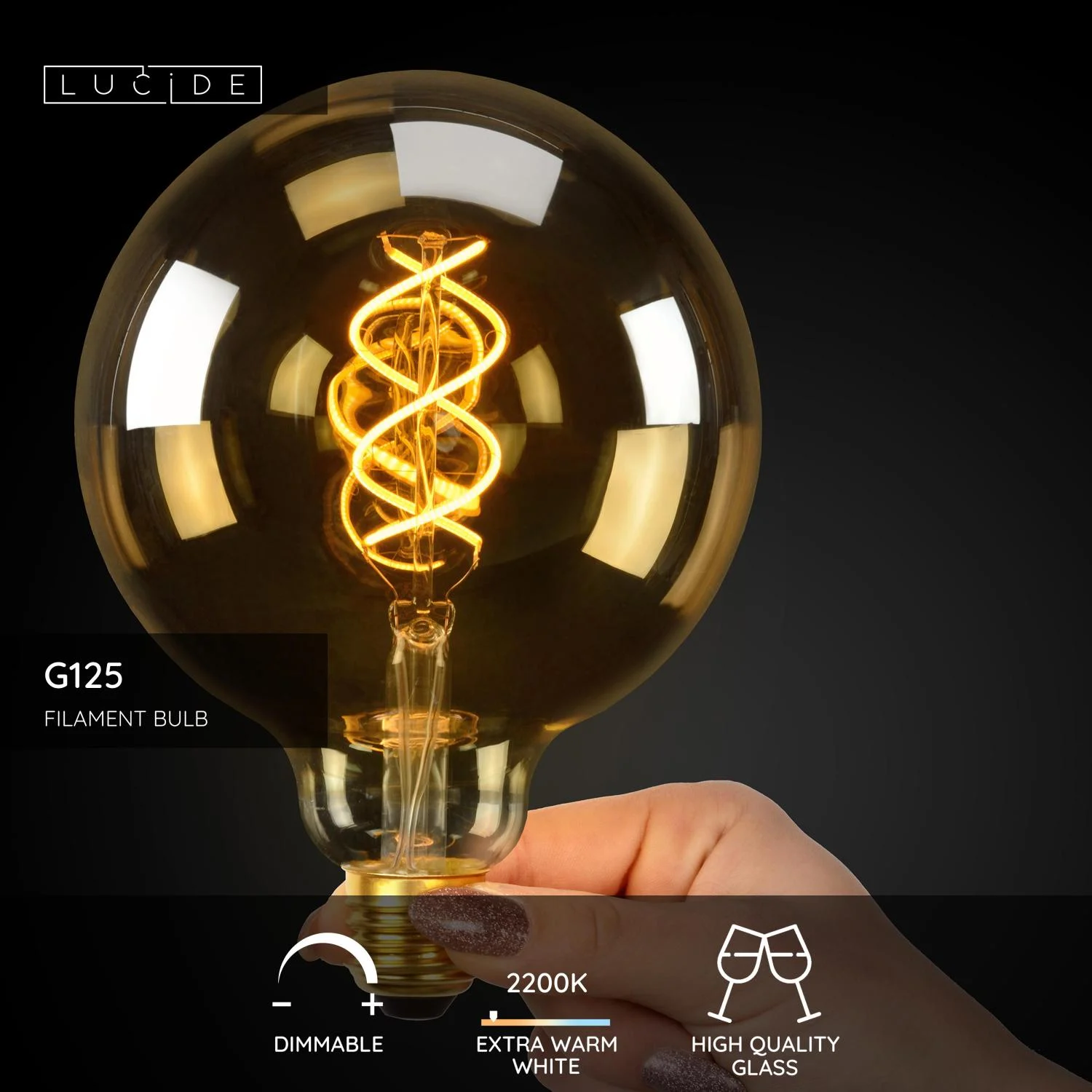 Lucide G125 - u017diarovka s vlu00e1knom - u00d8 12,5 cm - LED tlmenu00e1. - E27 - 1x4,9W 2200K - jantu00e1rovu00e1