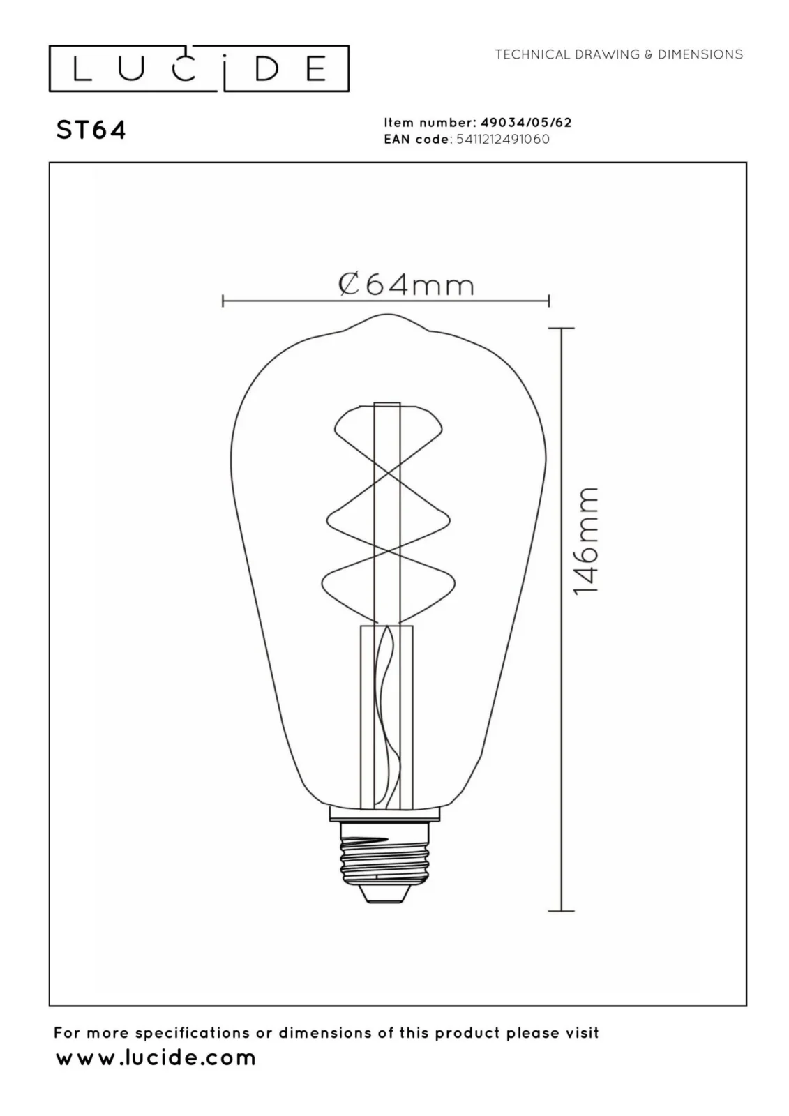 Lucide ST64 - u017diarovka s vlu00e1knom - u00d8 6,4 cm - LED tlmenu00e1. - E27 - 1x4,9W 2200K - jantu00e1rovu00e1