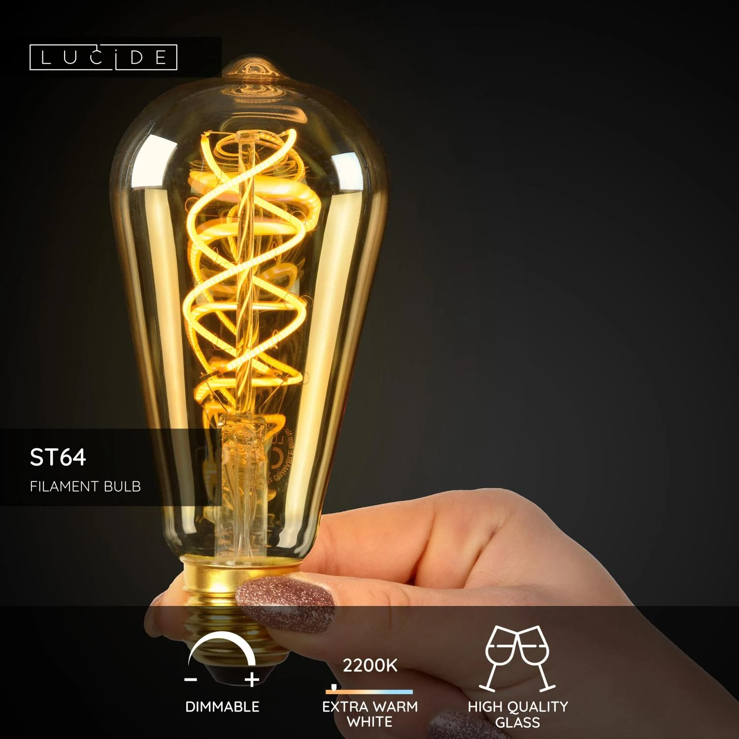 Lucide ST64 - u017diarovka s vlu00e1knom - u00d8 6,4 cm - LED tlmenu00e1. - E27 - 1x4,9W 2200K - jantu00e1rovu00e1