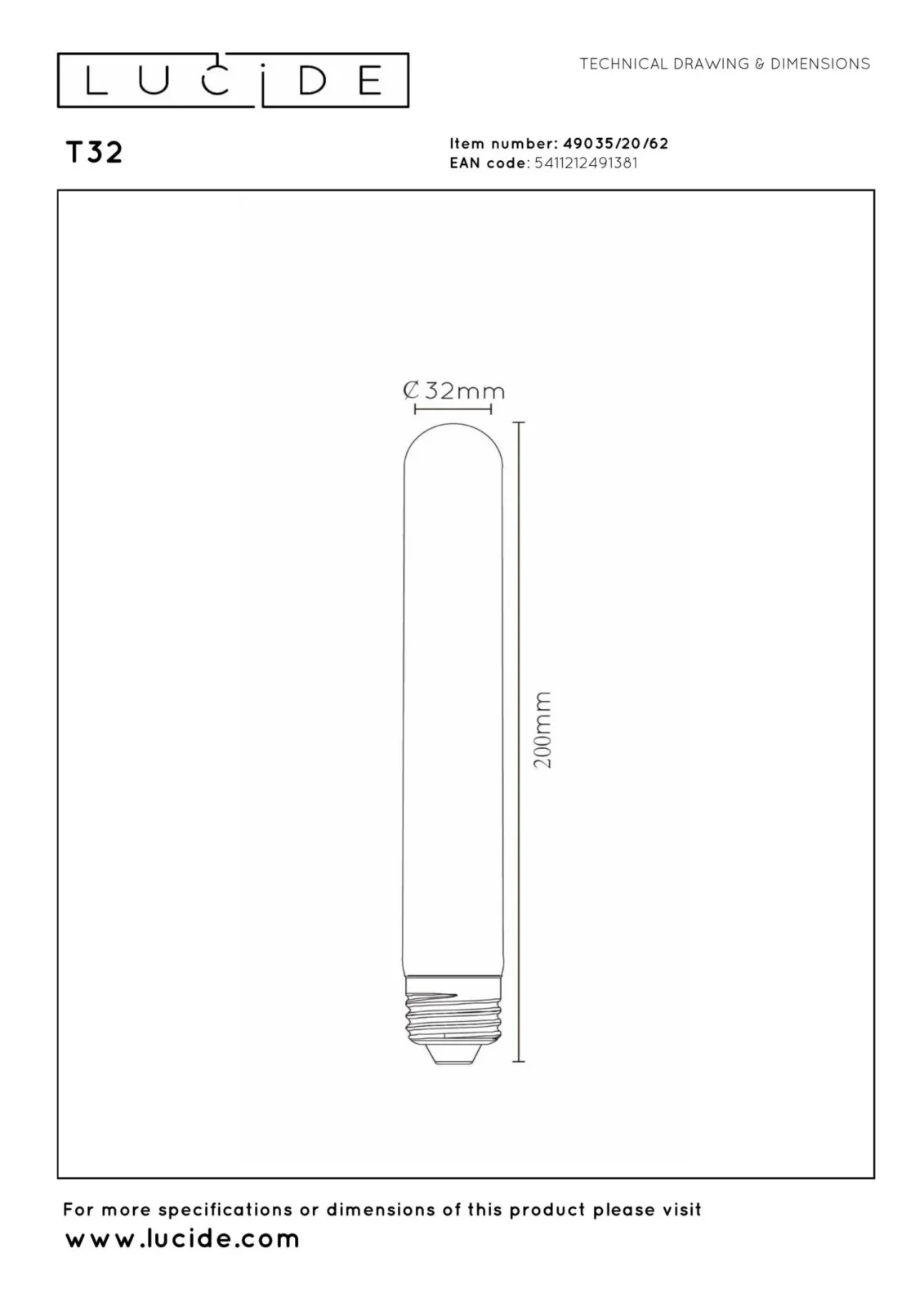 Lucide T32 - u017diarovka s vlu00e1knom - u00d8 3,2 cm - LED tlmenu00e1. - E27 - 1x4,9W 2200K - jantu00e1rovu00e1