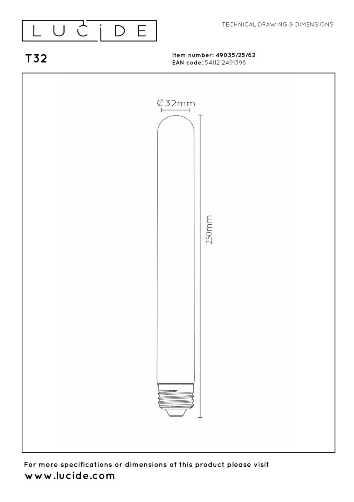 Lucide T32 - u017diarovka s vlu00e1knom - u00d8 3,2 cm - LED tlmenu00e1. - E27 - 1x4,9W 2200K - jantu00e1rovu00e1
