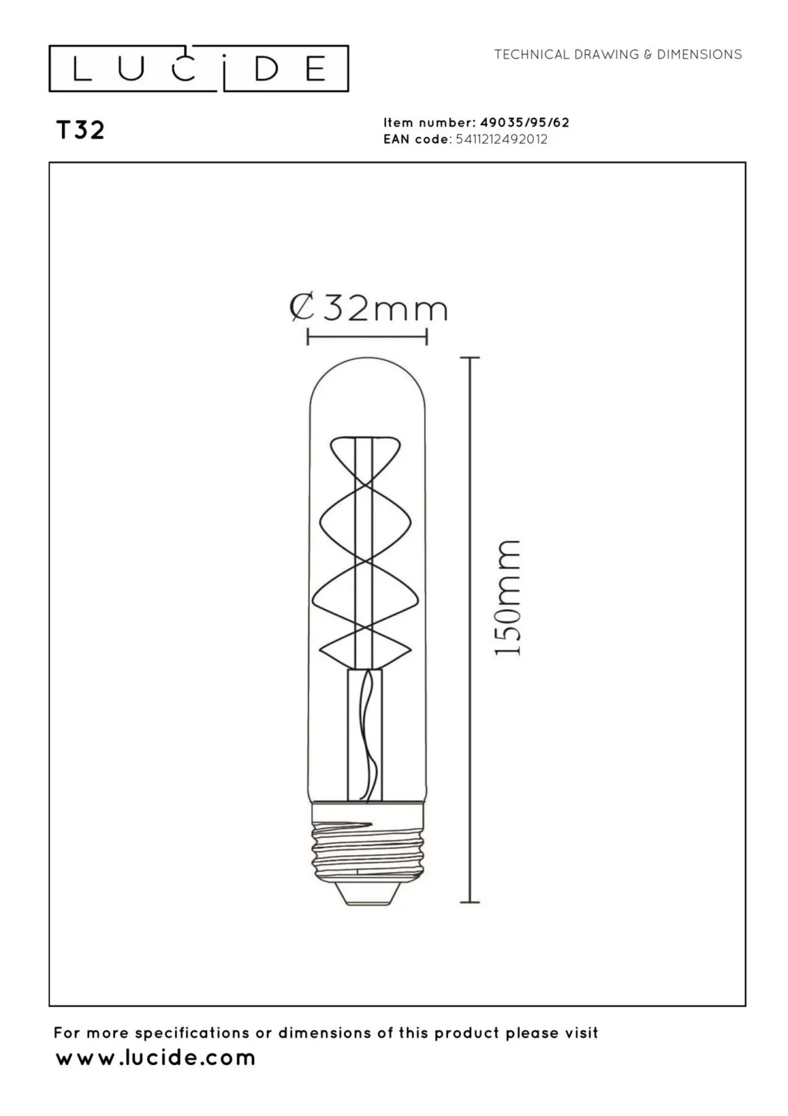 Lucide T32 - u017diarovka s vlu00e1knom - u00d8 3 cm - E27 - 1x4,9W 2200K - jantu00e1r