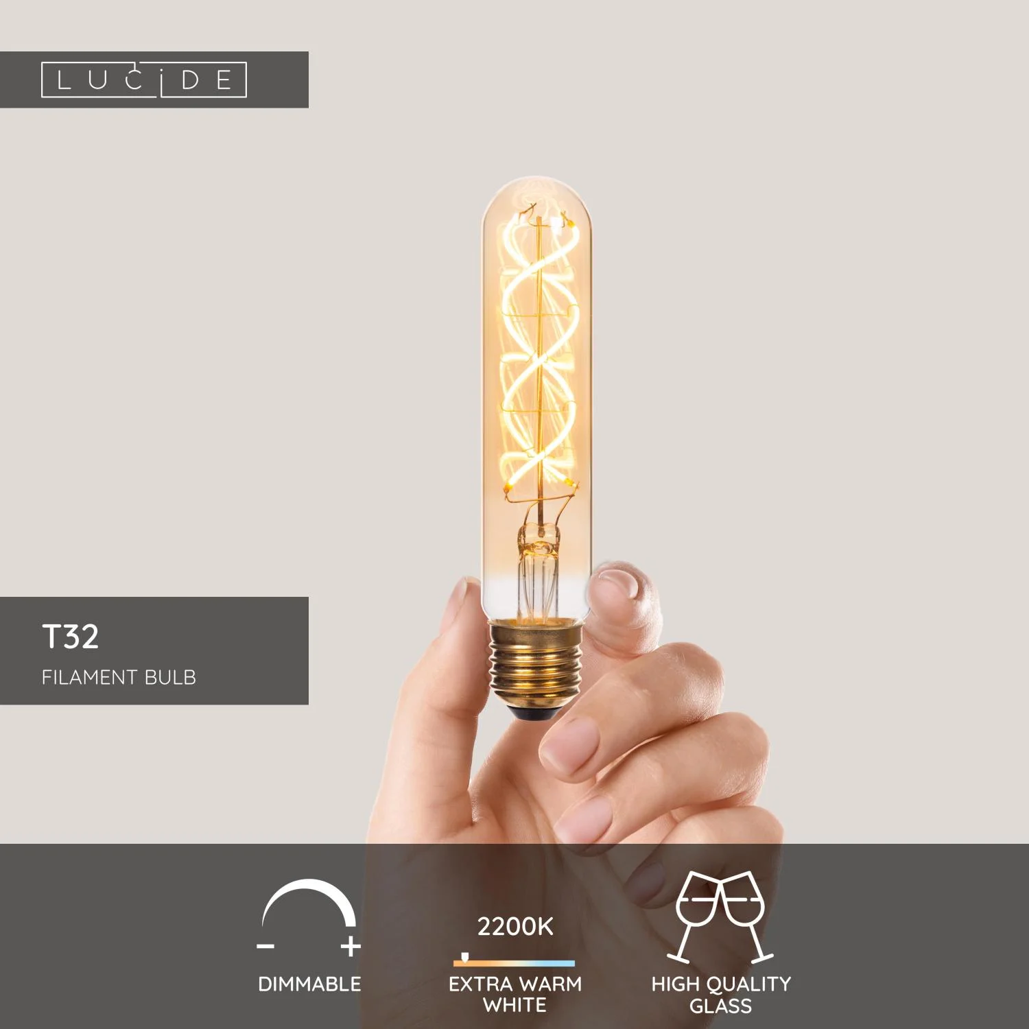 Lucide T32 - u017diarovka s vlu00e1knom - u00d8 3 cm - E27 - 1x4,9W 2200K - jantu00e1r