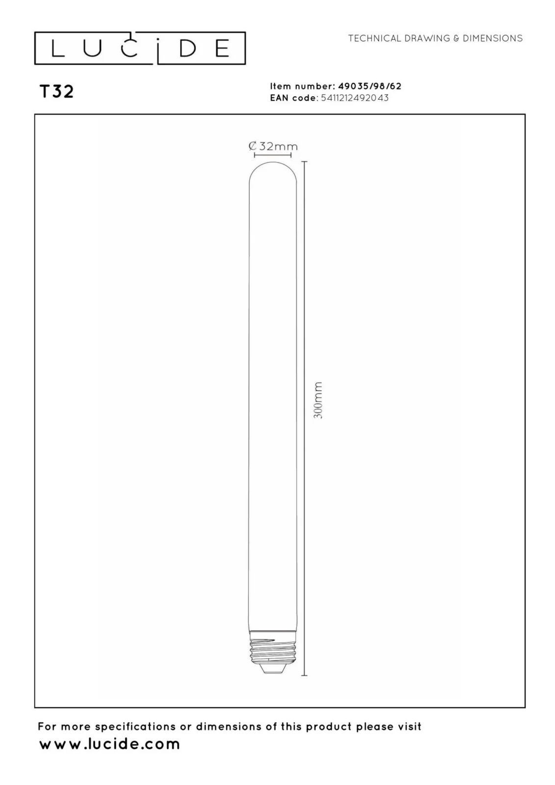 Lucide T32 - u017diarovka s vlu00e1knom - u00d8 3,2 cm - E27 - 1x4,9W 2200K - jantu00e1rovu00e1