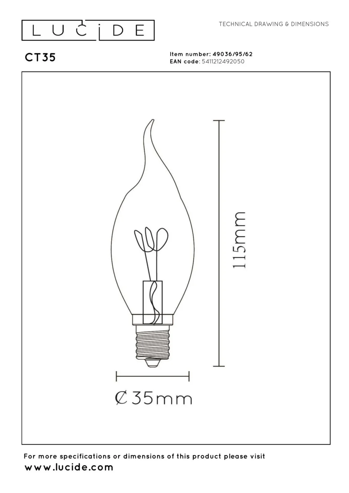 Lucide CT35 - u017diarovka s vlu00e1knom - u00d8 3,5 cm - E14 - 1x3W 2200K - jantu00e1rovu00e1