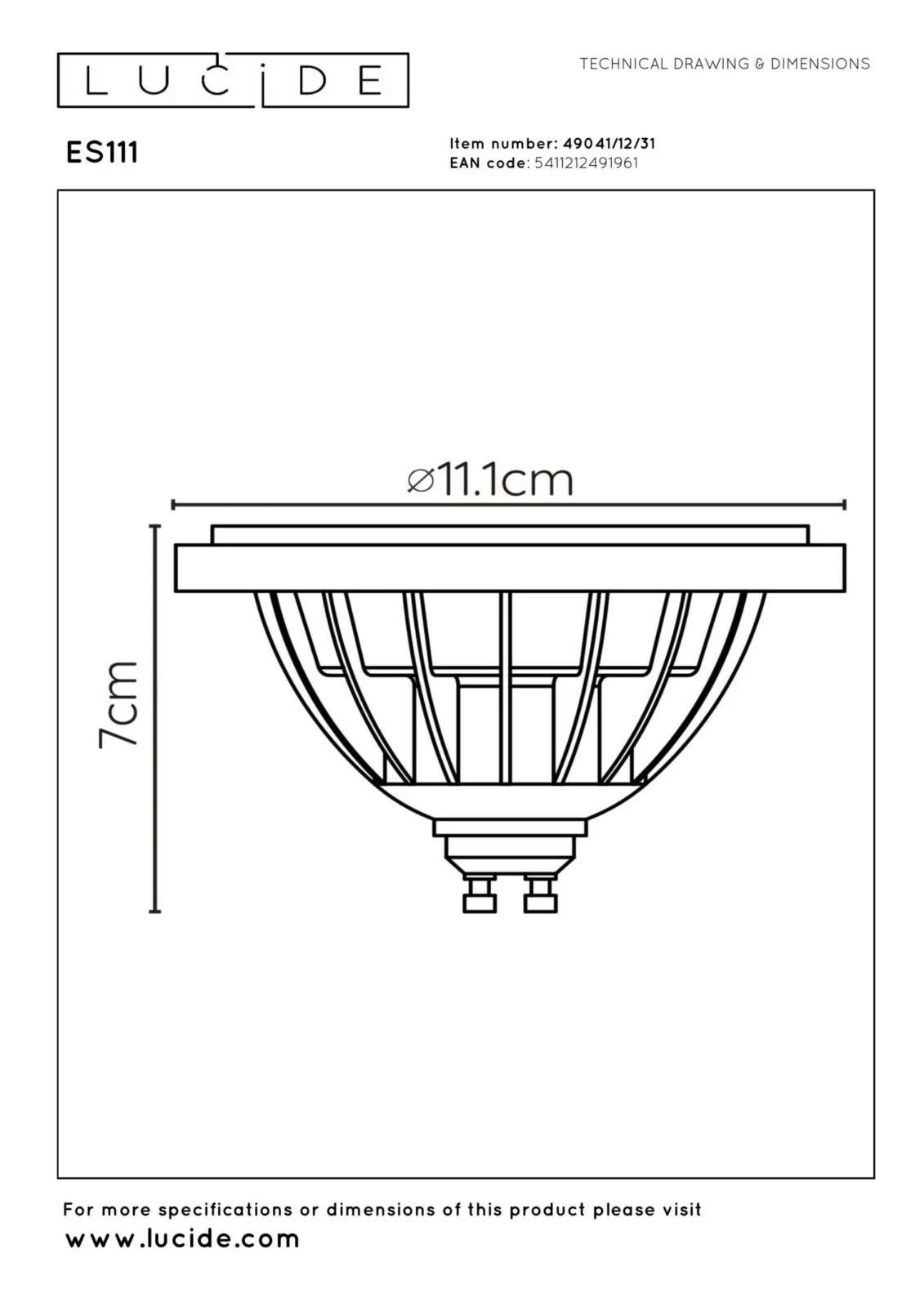 Lucide ES111 - LED u017eiarovka - u00d8 11 cm - LED Stmievanie na teplo - GU10 - 1x12W 2200K/3000K - biela