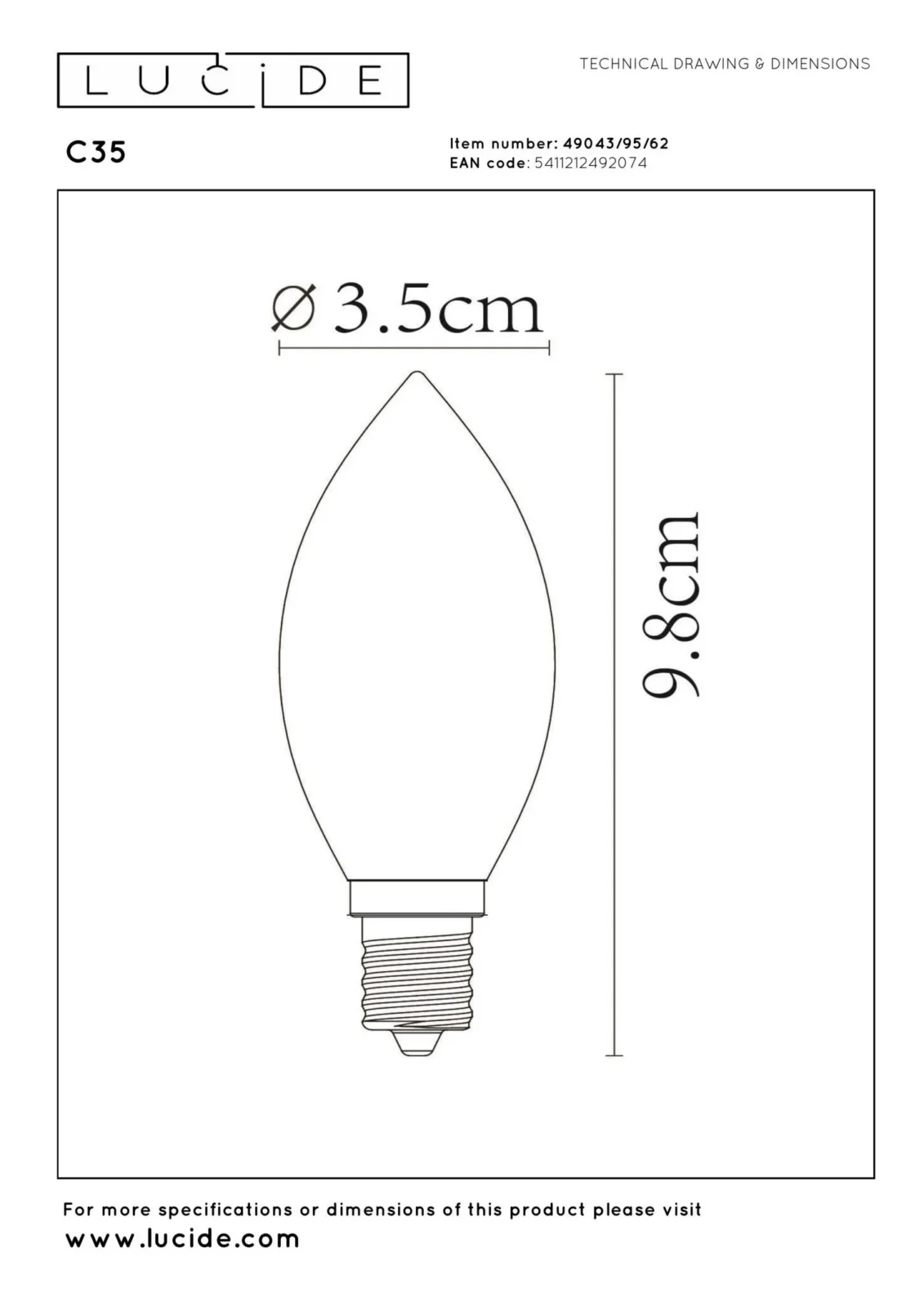 Lucide C35 - u017eiarovka s vlu00e1knom - u00d8 3,5 cm - E14 - 1x3W 2200K - jantu00e1rovu00e1