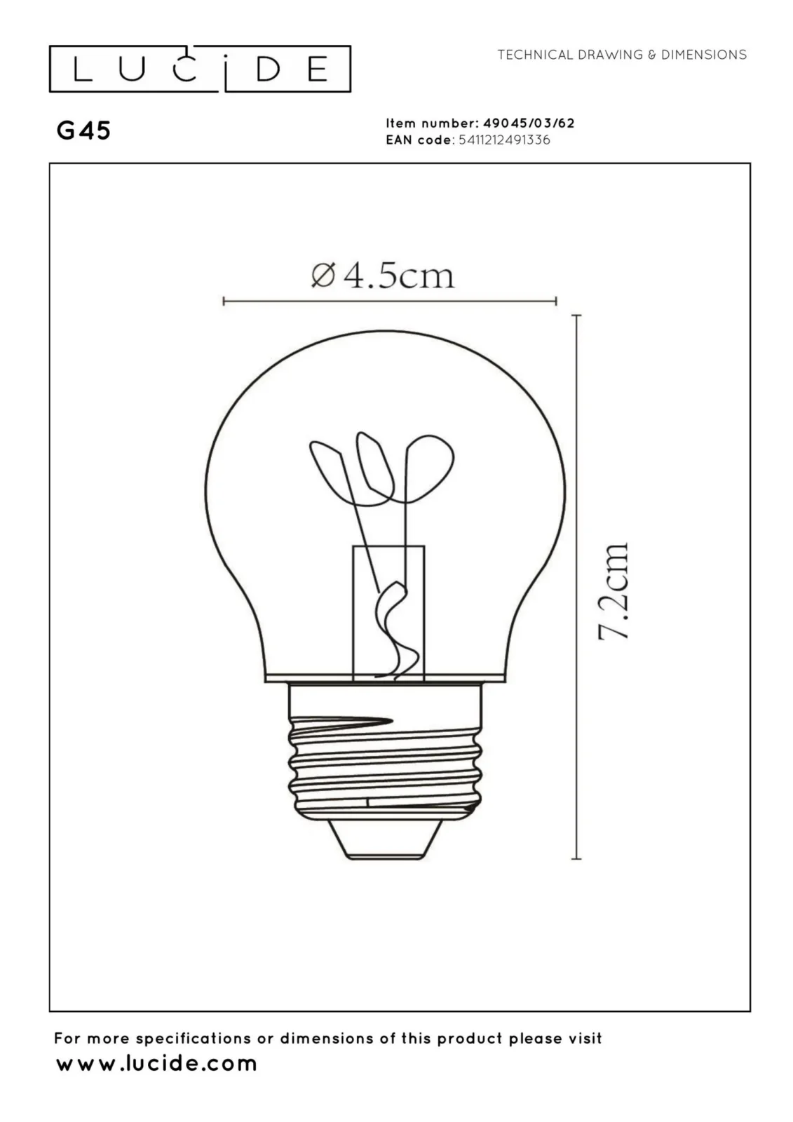 Lucide G45 - u017diarovka s vlu00e1knom - u00d8 4,5 cm - LED tlmenu00e1. - E27 - 1x3W 2200K - jantu00e1rovu00e1