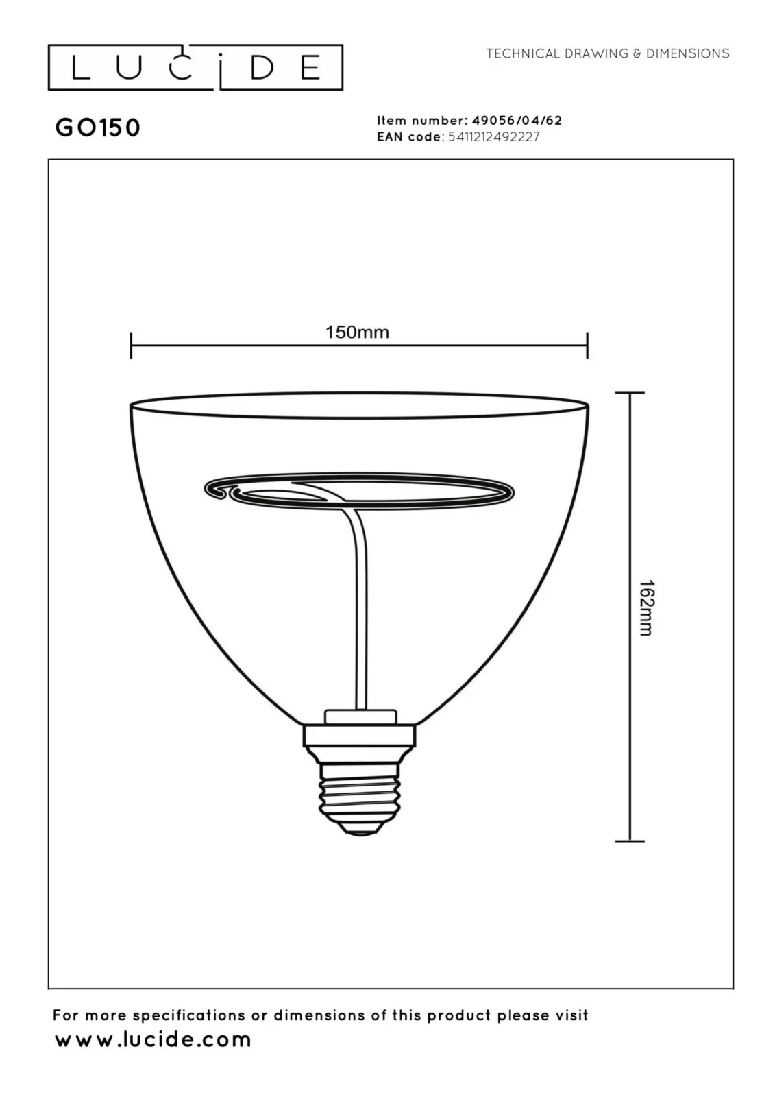 Lucide GO150 - u017diarovka s vlu00e1knom - u00d8 15 cm - LED Dim. - E27 - 1x4W 2200K - jantu00e1rovu00e1