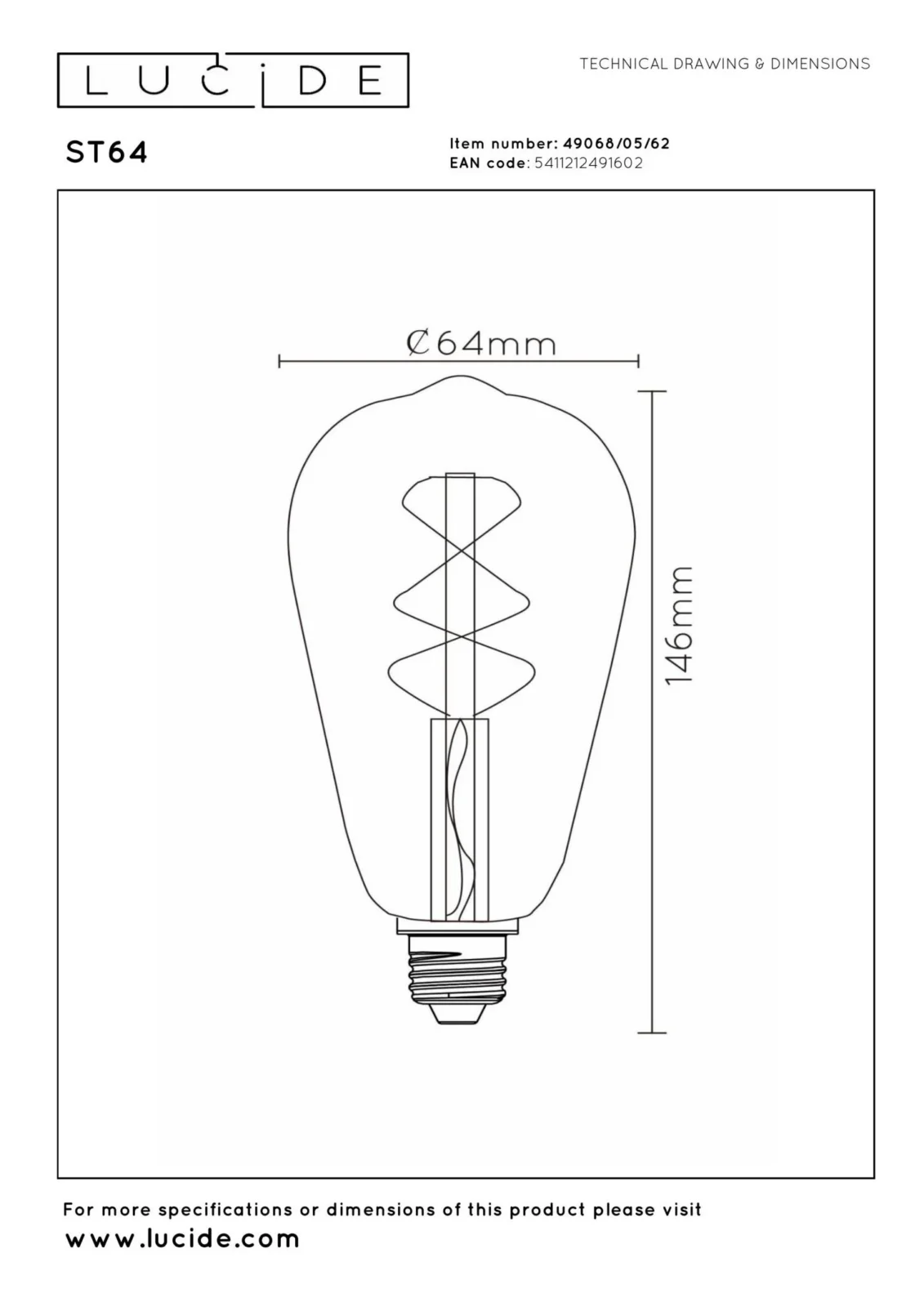 Lucide ST64 - u017diarovka s vlu00e1knom - u00d8 6,4 cm - LED tlmenu00e1. - E27 - 1x5W 2700K - jantu00e1rovu00e1