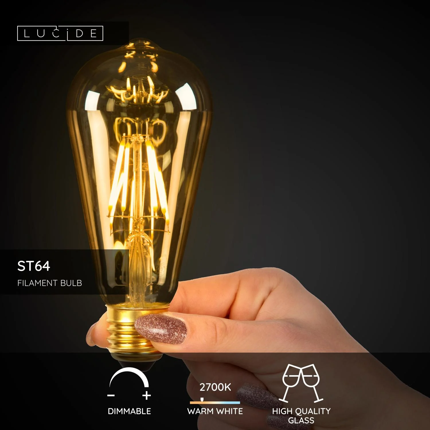 Lucide ST64 - u017diarovka s vlu00e1knom - u00d8 6,4 cm - LED tlmenu00e1. - E27 - 1x5W 2700K - jantu00e1rovu00e1