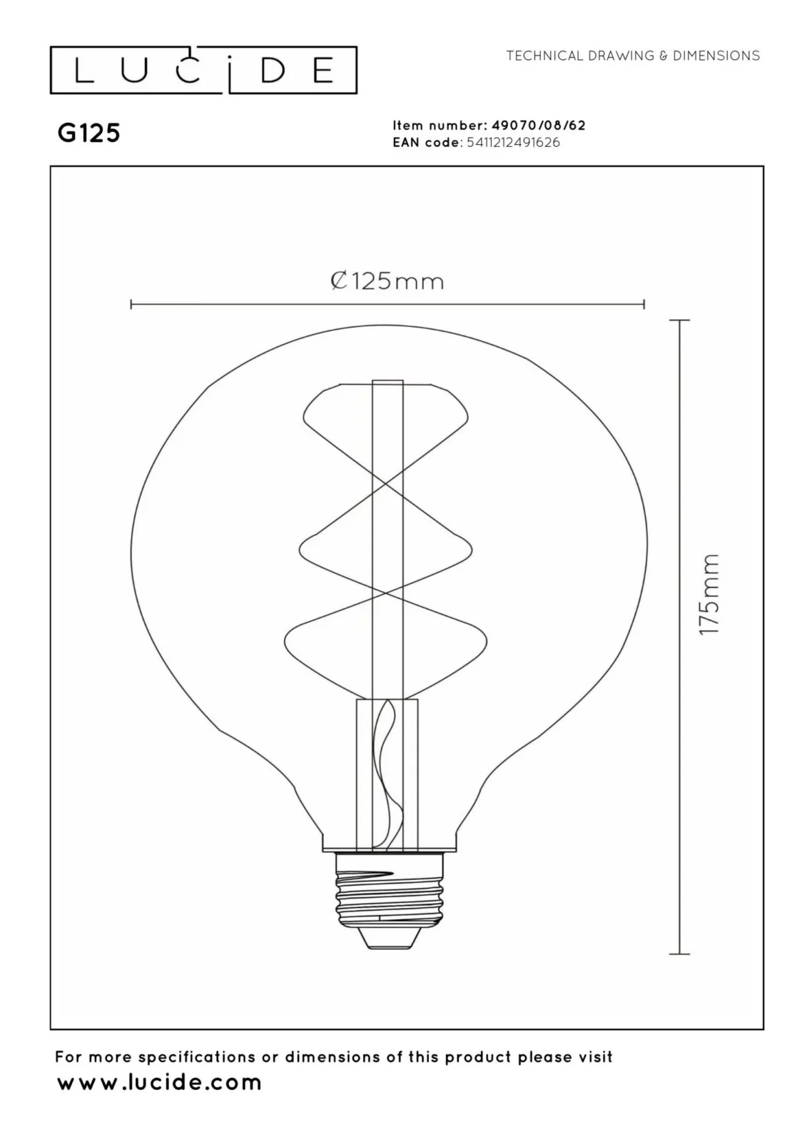 Lucide G125 - u017eiarovka s vlu00e1knom - u00d8 12,5 cm - LED tlmenu00e1. - E27 - 1x8W 2700K - jantu00e1rovu00e1