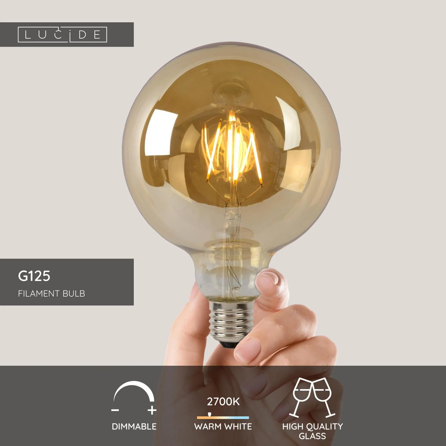 Lucide G125 - u017eiarovka s vlu00e1knom - u00d8 12,5 cm - LED tlmenu00e1. - E27 - 1x8W 2700K - jantu00e1rovu00e1
