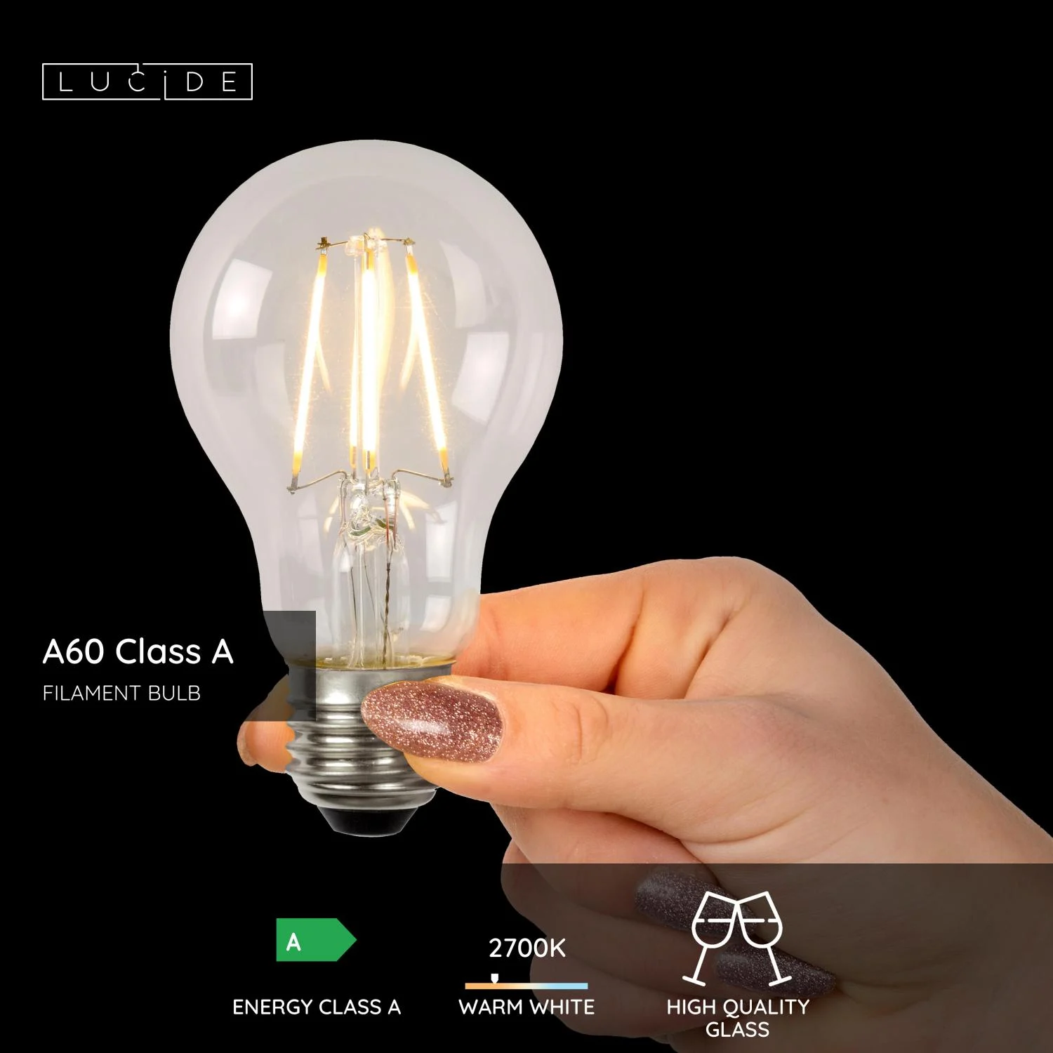 Lucide A60 Class A - u017diarovka s vlu00e1knom - u00d8 6 cm - LED - E27 - 1x7W 2700K - Priehu013eadnu00e1