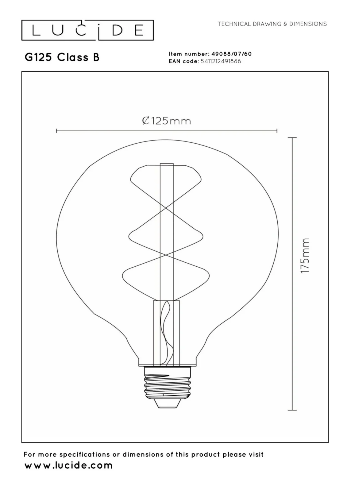 Lucide G125 trieda B - u017diarovka s vlu00e1knom - u00d8 12,5 cm - LED tlmenu00e1. - E27 - 1x7W 2700K - priehu013eadnu00e1