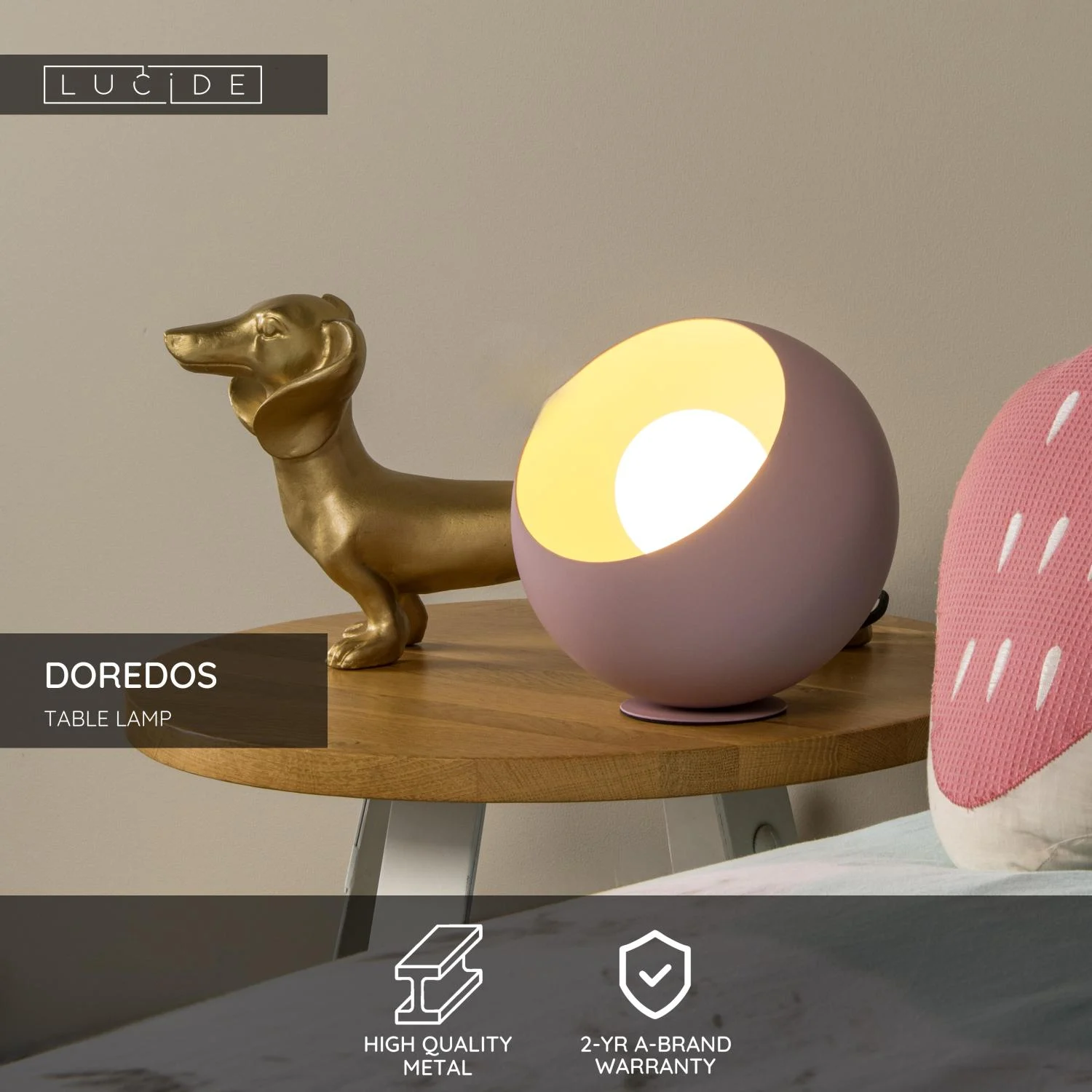 Lucide DOREDOS - Stolnu00e1 lampa - u00d8 20 cm - 1xE27 - Ruu017eovu00e1