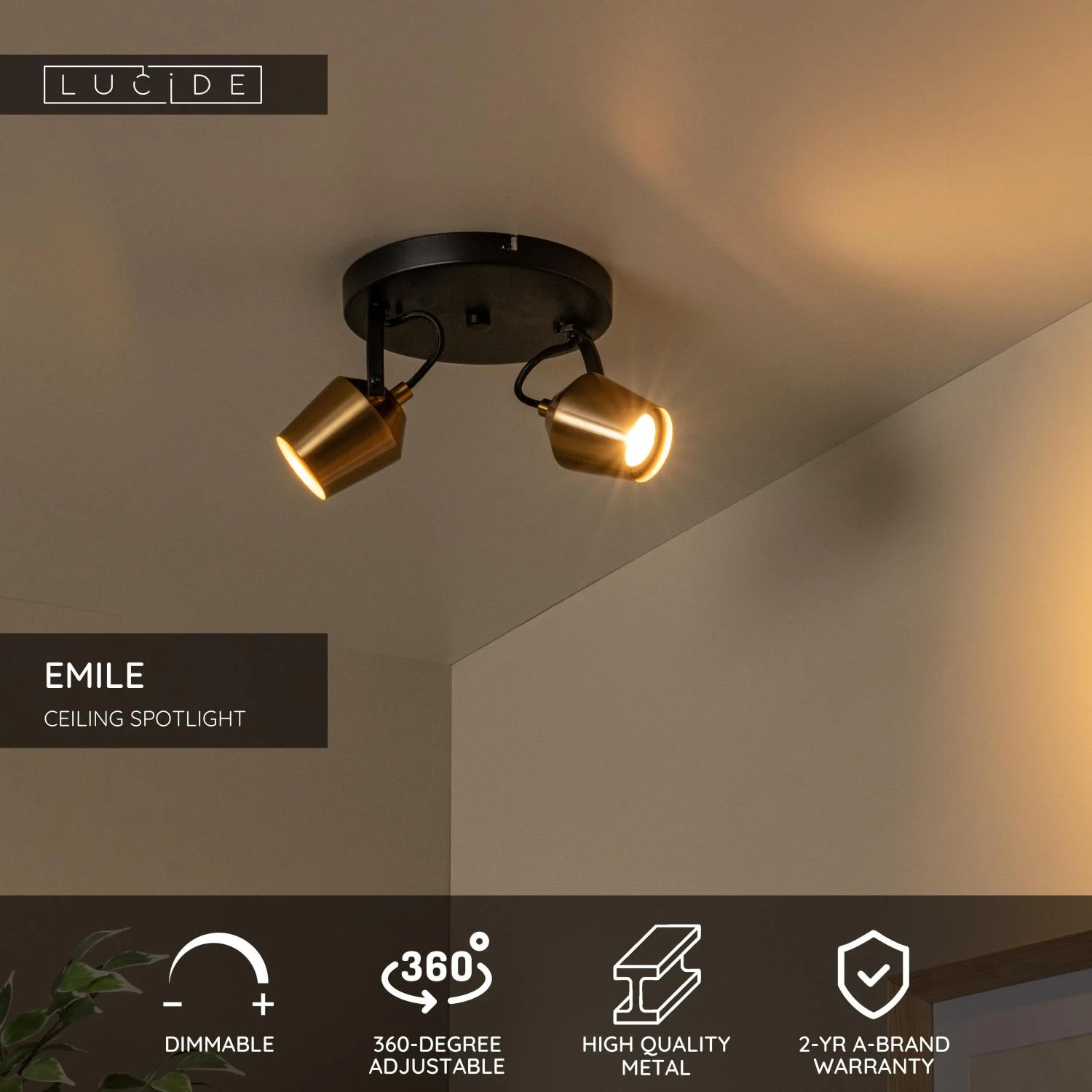 Lucide EMILE - Stropnu00e9 reflektory - u00d8 20 cm - 2xGU10 - Matt Gold / Brass