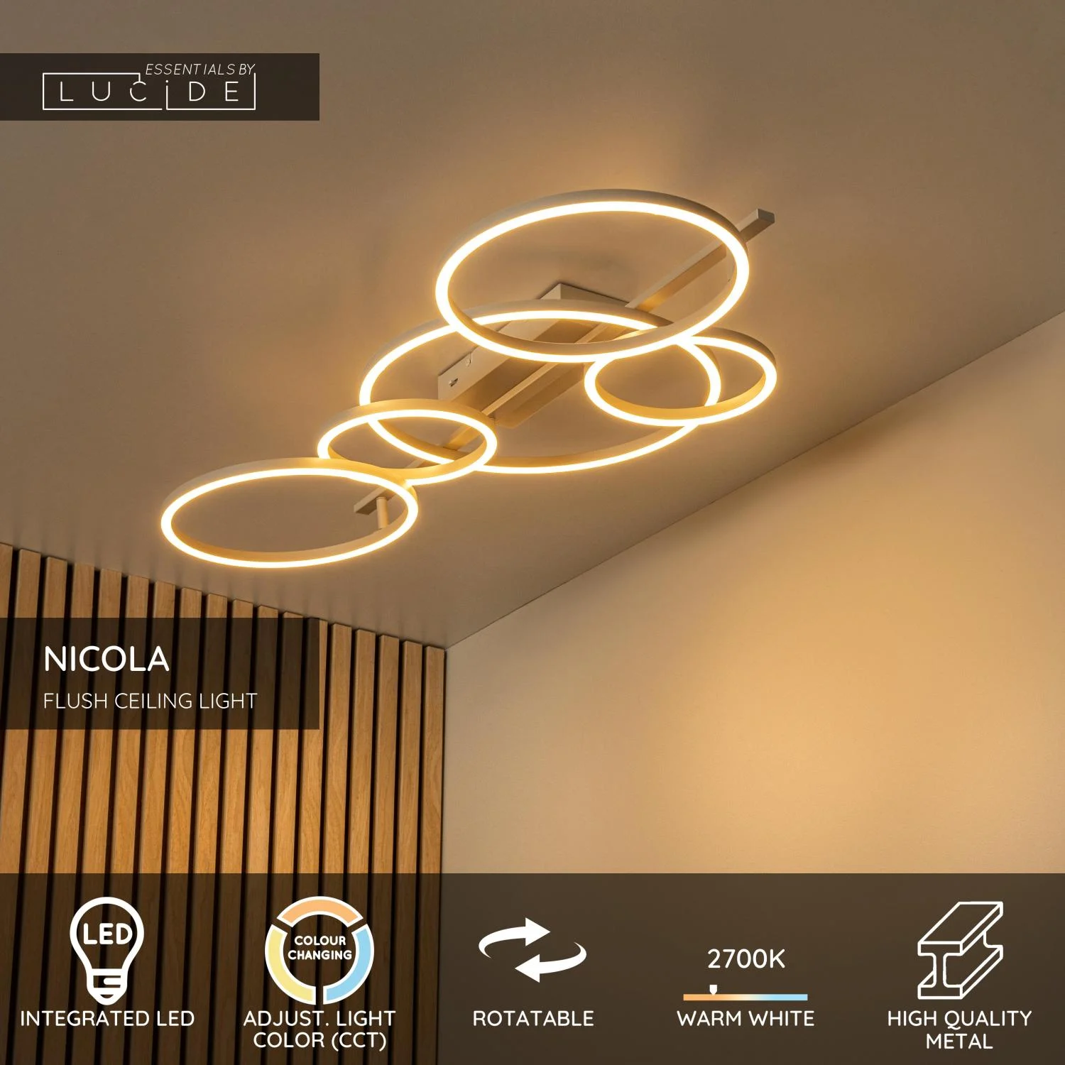 Lucide NICOLA - Zapustenu00e9 stropnu00e9 svetlo - LED - CCT - 1x37W 2700K/4000K - Taupe | Essential