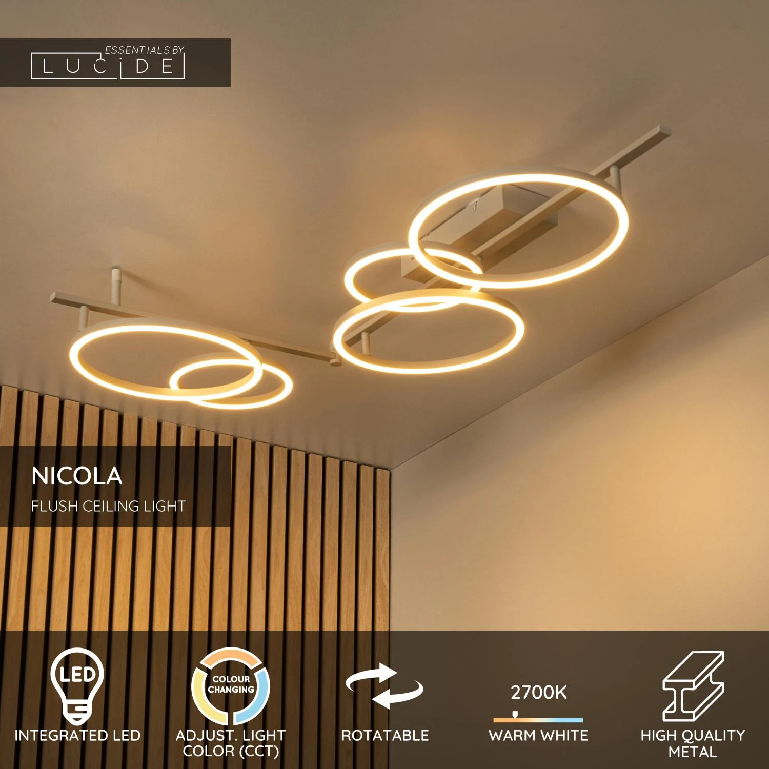 Lucide NICOLA - Zapustenu00e9 stropnu00e9 svetlo - LED - CCT - 1x37W 2700K/4000K - Taupe | Essential