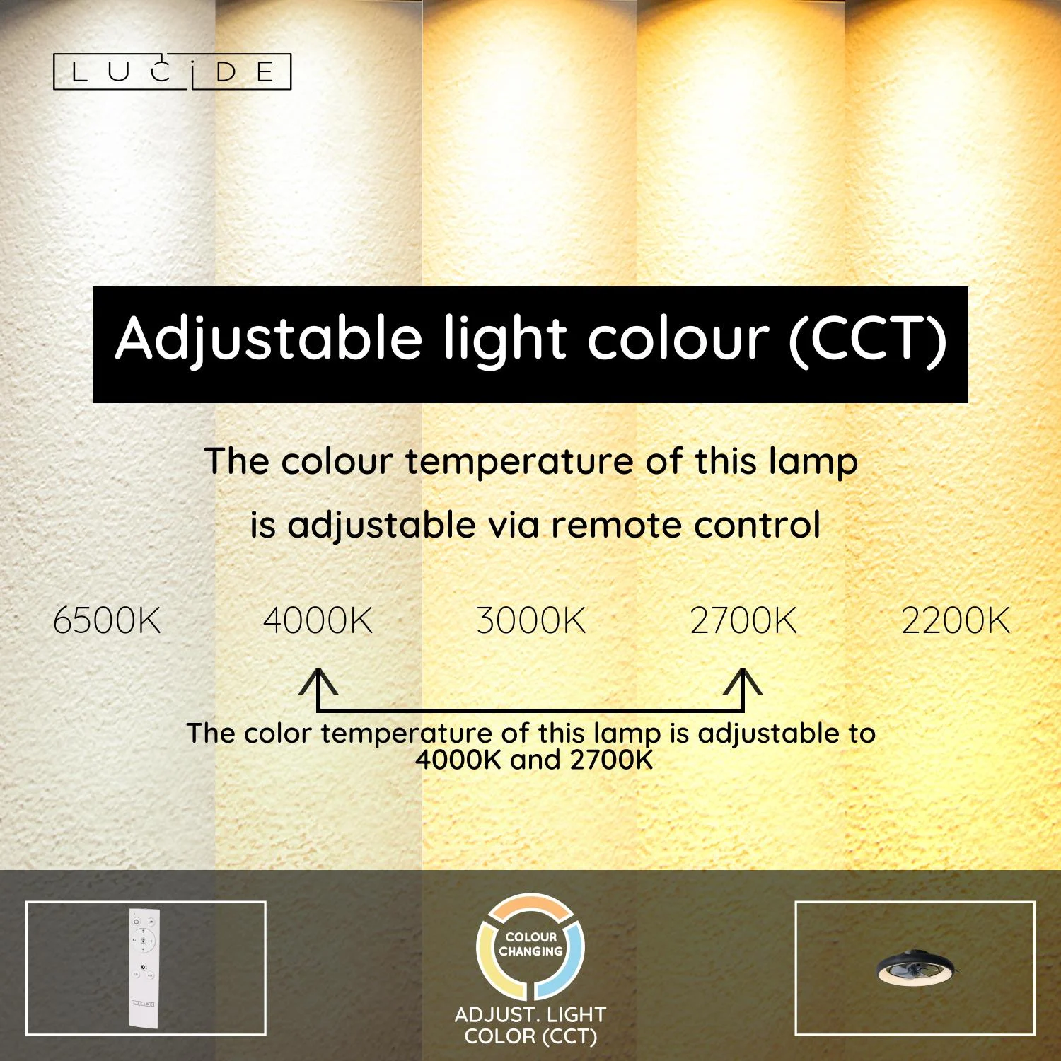 Lucide KARRUSEL - Stropnu00fd ventilu00e1tor so svetlom - u00d8 48 cm - LED Dim. - CCT - 1x36W 2700K/4000K - u010dierna - Essential