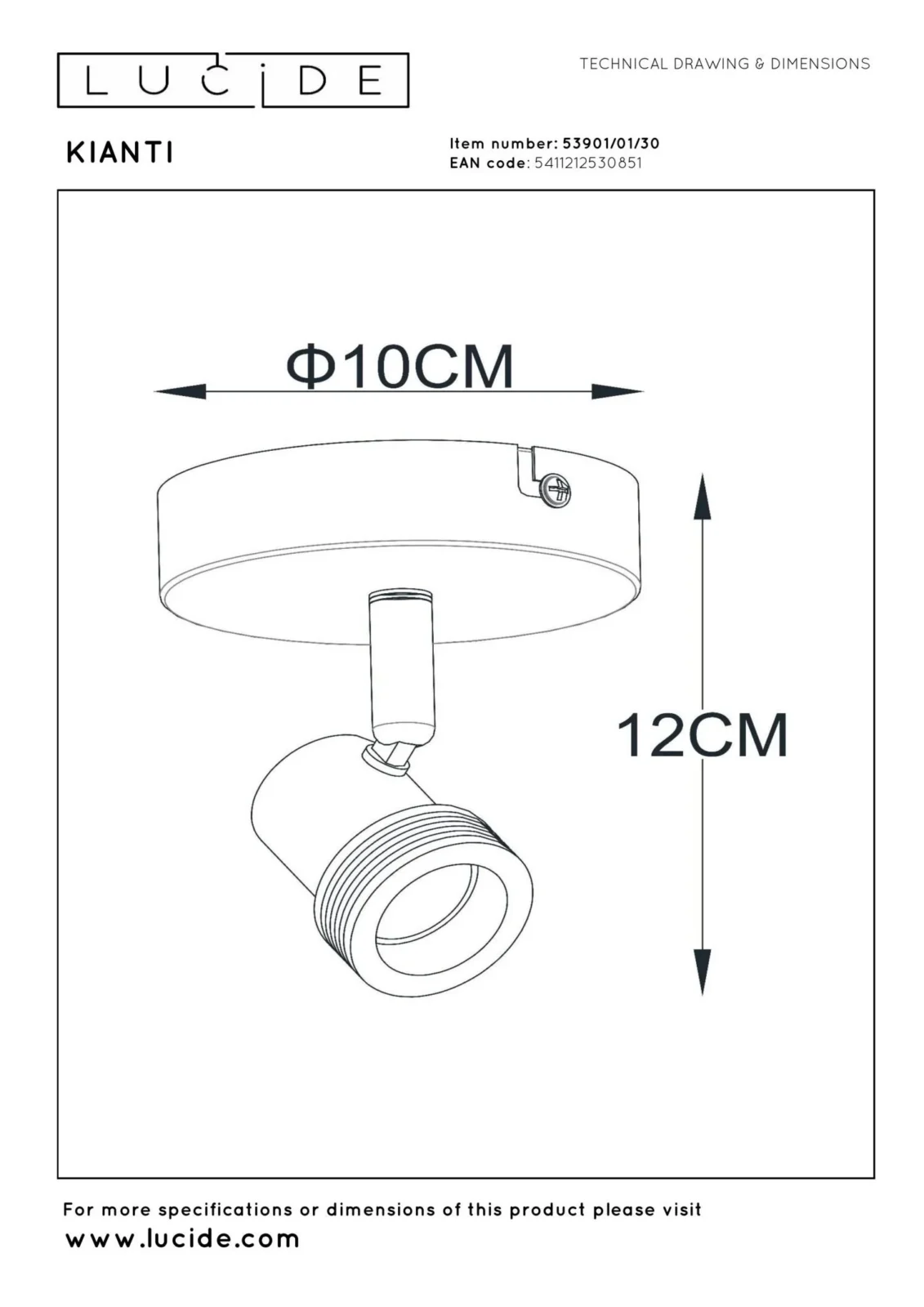 Lucide KIANTI - Stropnu00e9 reflektory - u00d8 10 cm - 1xGU10 - u010dierne