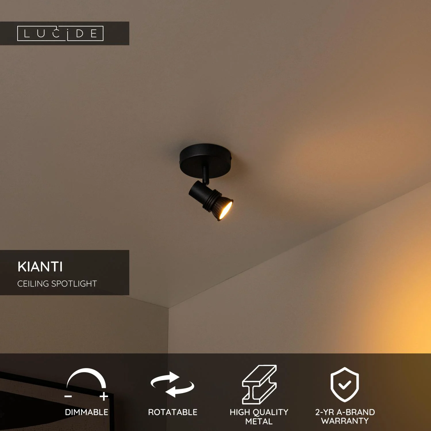 Lucide KIANTI - Stropnu00e9 reflektory - u00d8 10 cm - 1xGU10 - u010dierne