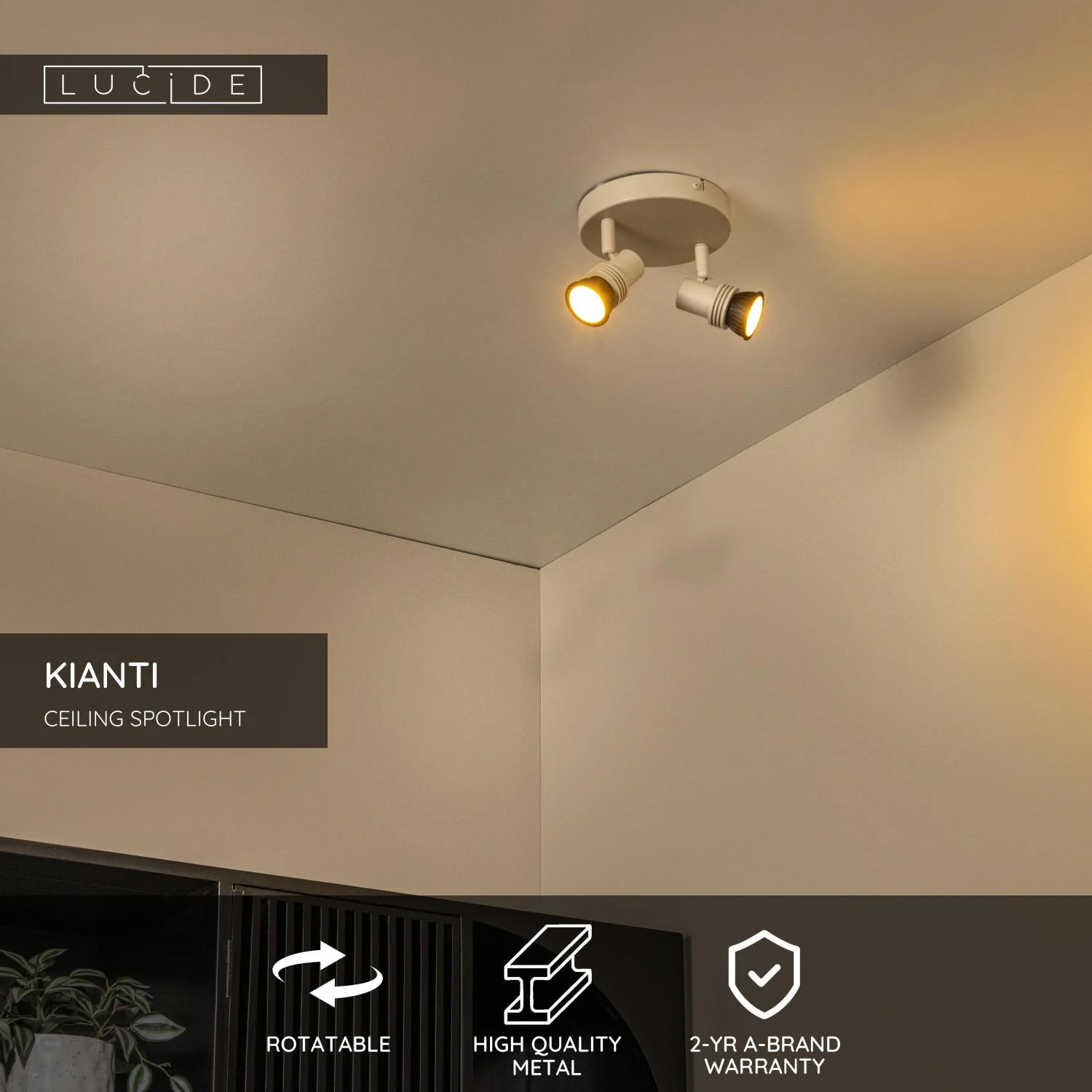 Lucide KIANTI - Stropnu00e9 reflektory - u00d8 15 cm - 2xGU10 - Taupe