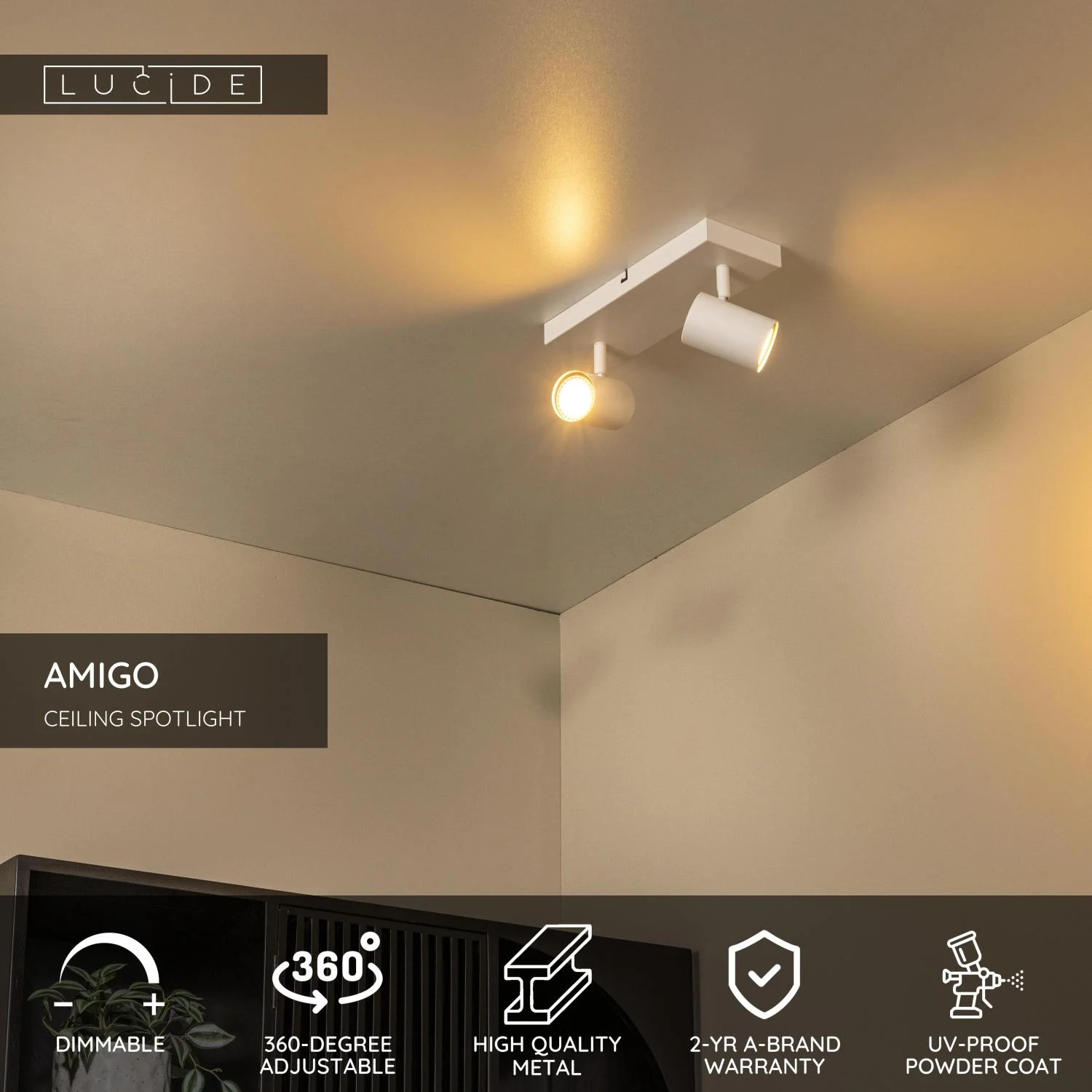 Lucide AMIGO - Stropnu00e9 reflektory - 2xGU10 - biela